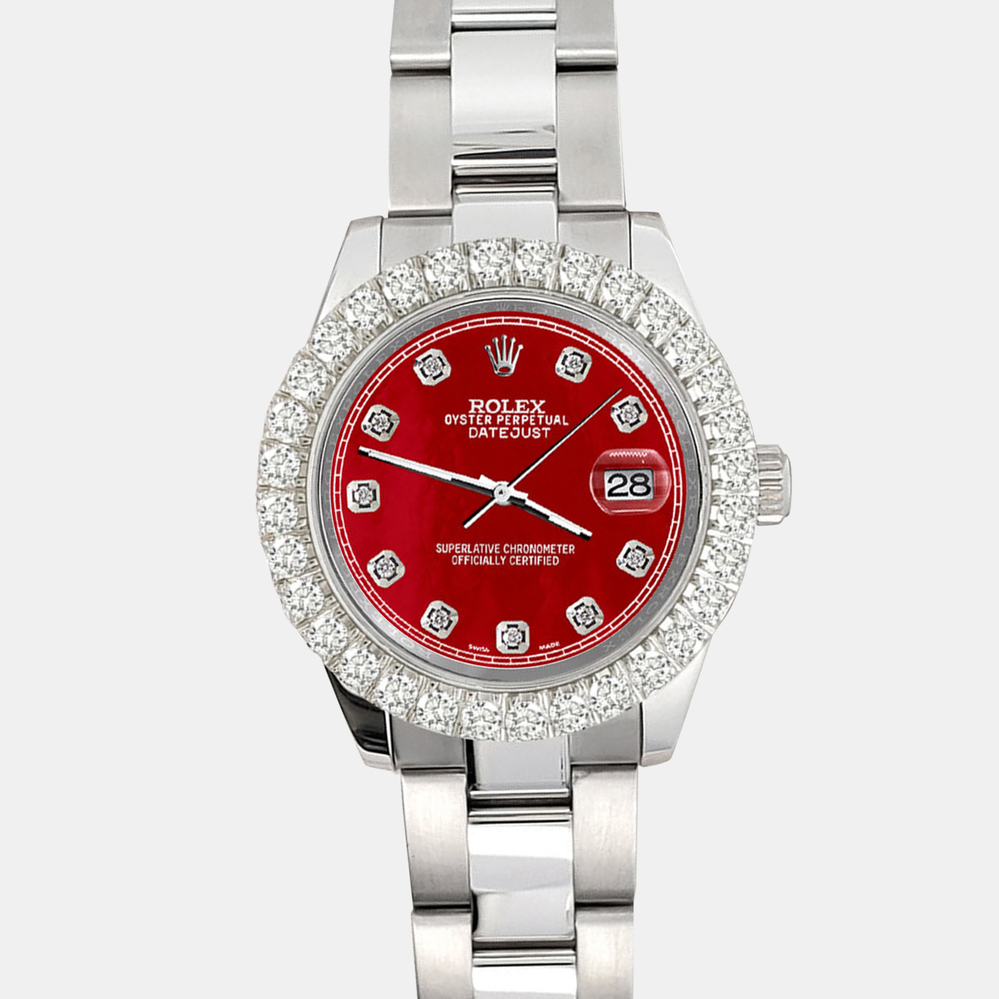 

Rolex 2.25ct diamond bezel red mop dial stainless steel datejust 178240 Wristwatch