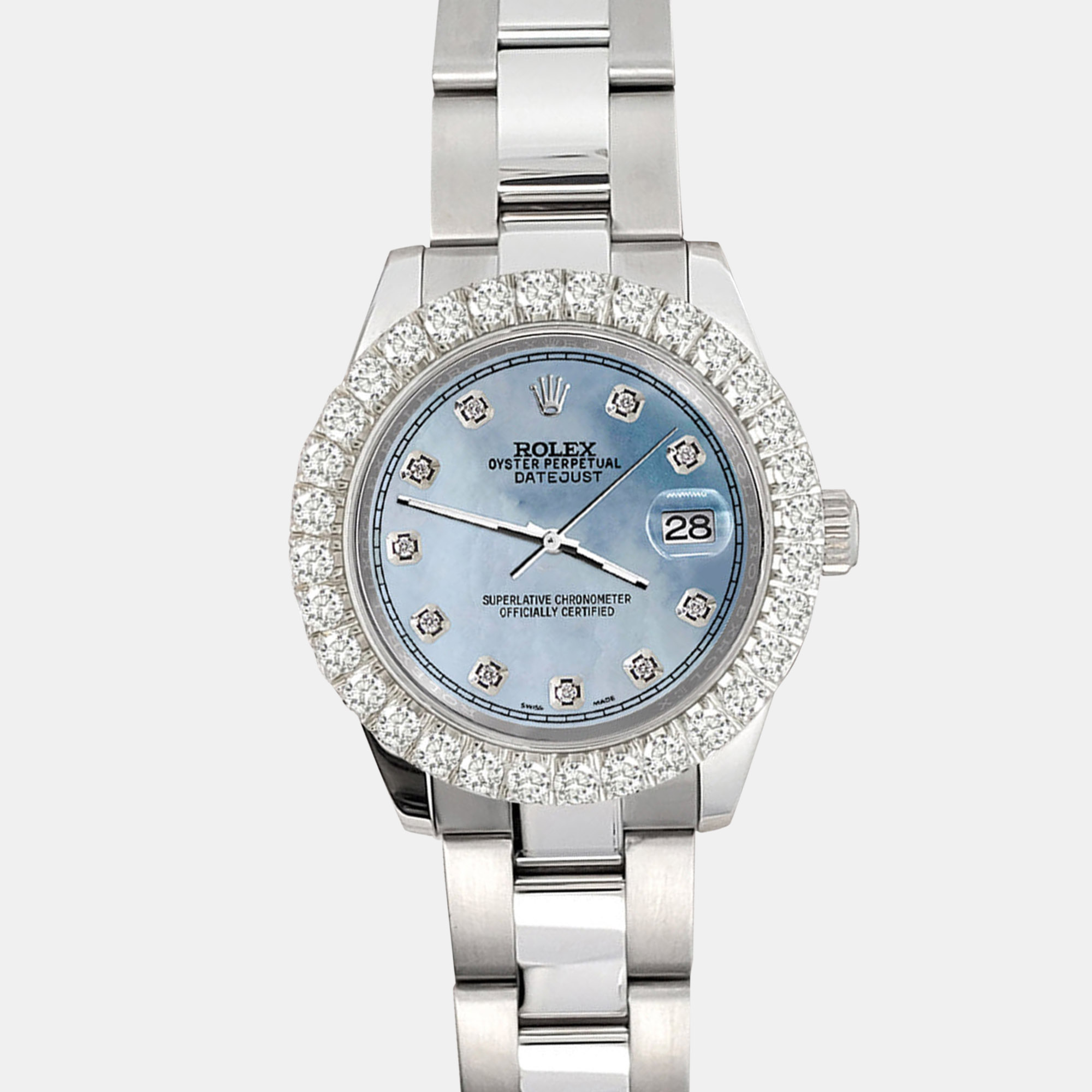 

Rolex 2.25ct diamond bezel sky blue mop dial stainless steel datejust 178240 Wristwatch