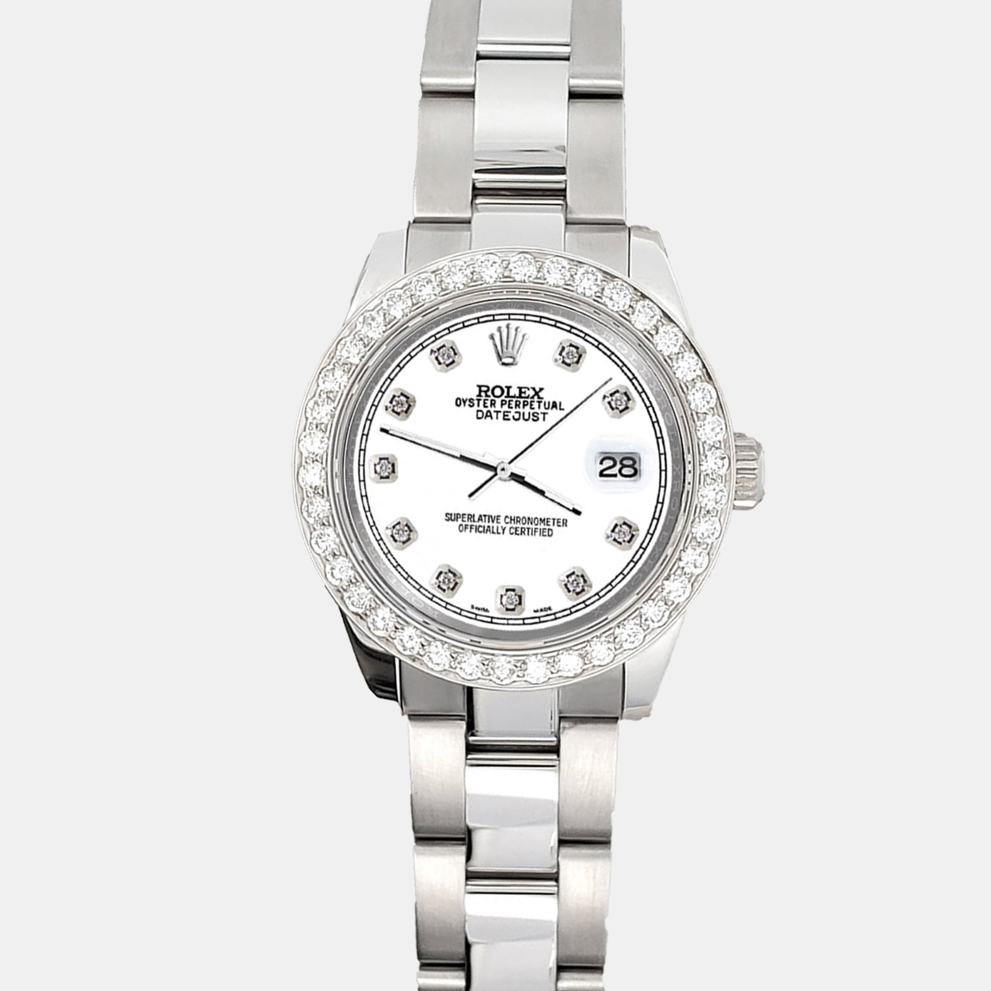 

Rolex 1.6ct diamond bezel white track dial stainless steel datejust 178240 Wristwatch