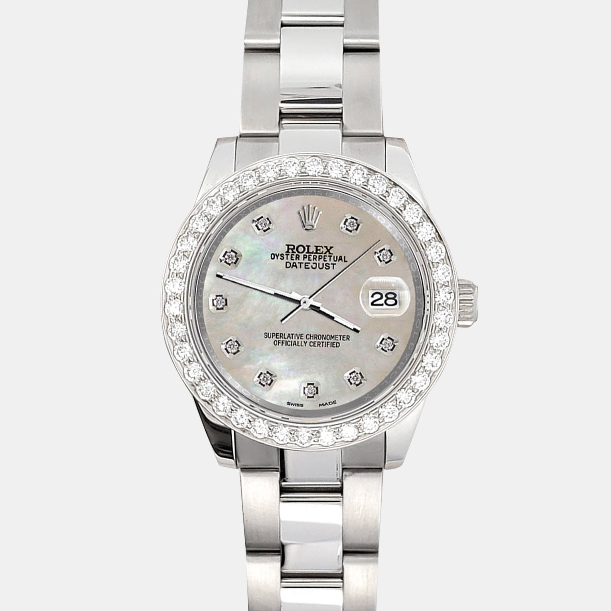 

Rolex 1.6ct diamond bezel champagne mop dial stainless steel datejust 178240 Wristwatch, Silver