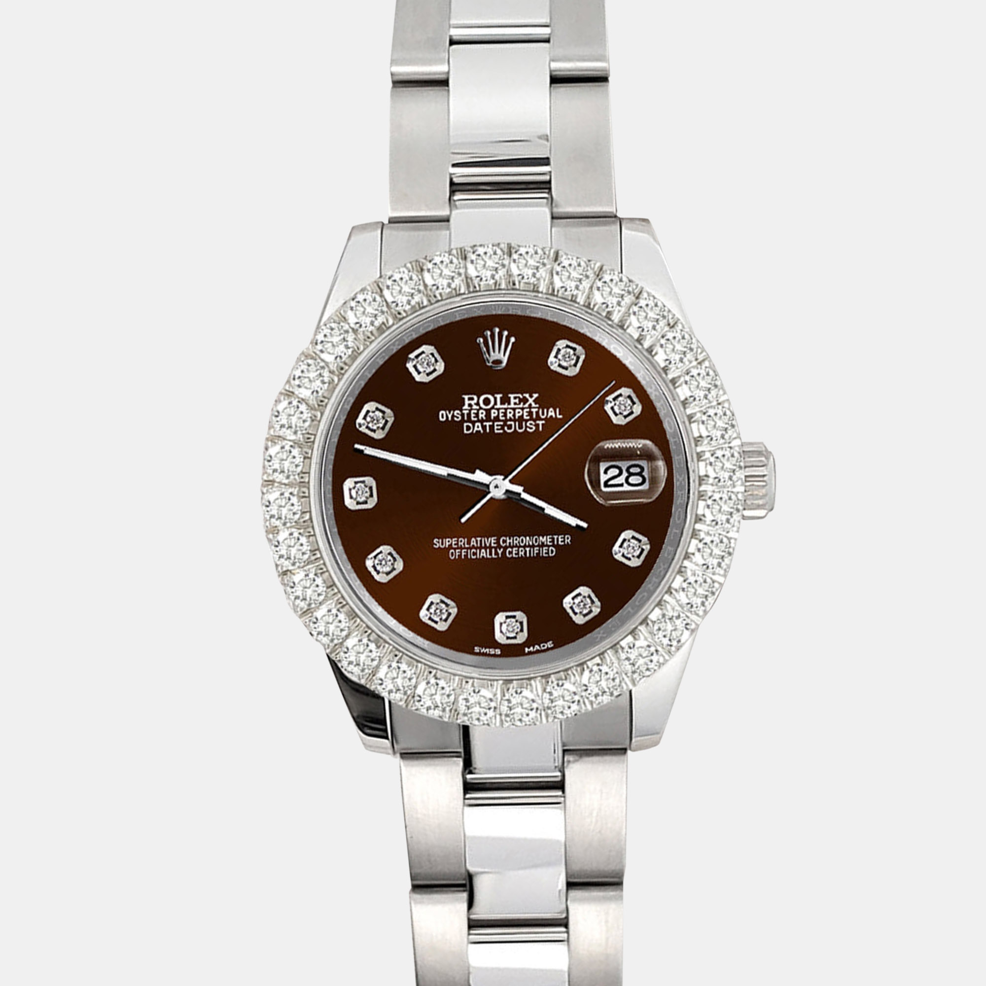 

Rolex 2.25ct diamond bezel chocolate dial stainless steel datejust 178240 Wristwatch, Brown