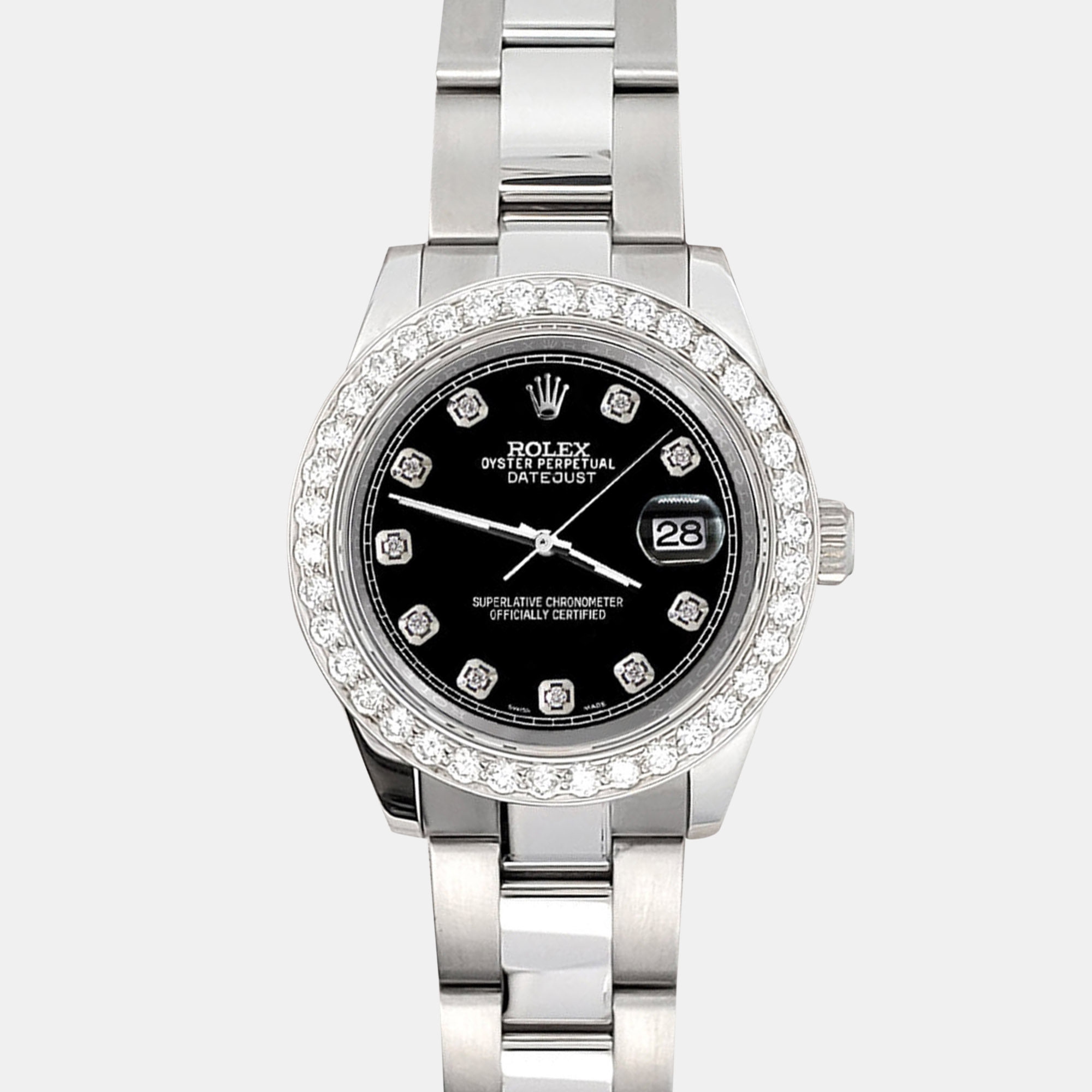 

Rolex Custom Black 1.6ct Diamonds Stainless Steel Datejust 178240 Automatic Women's Wristwatch