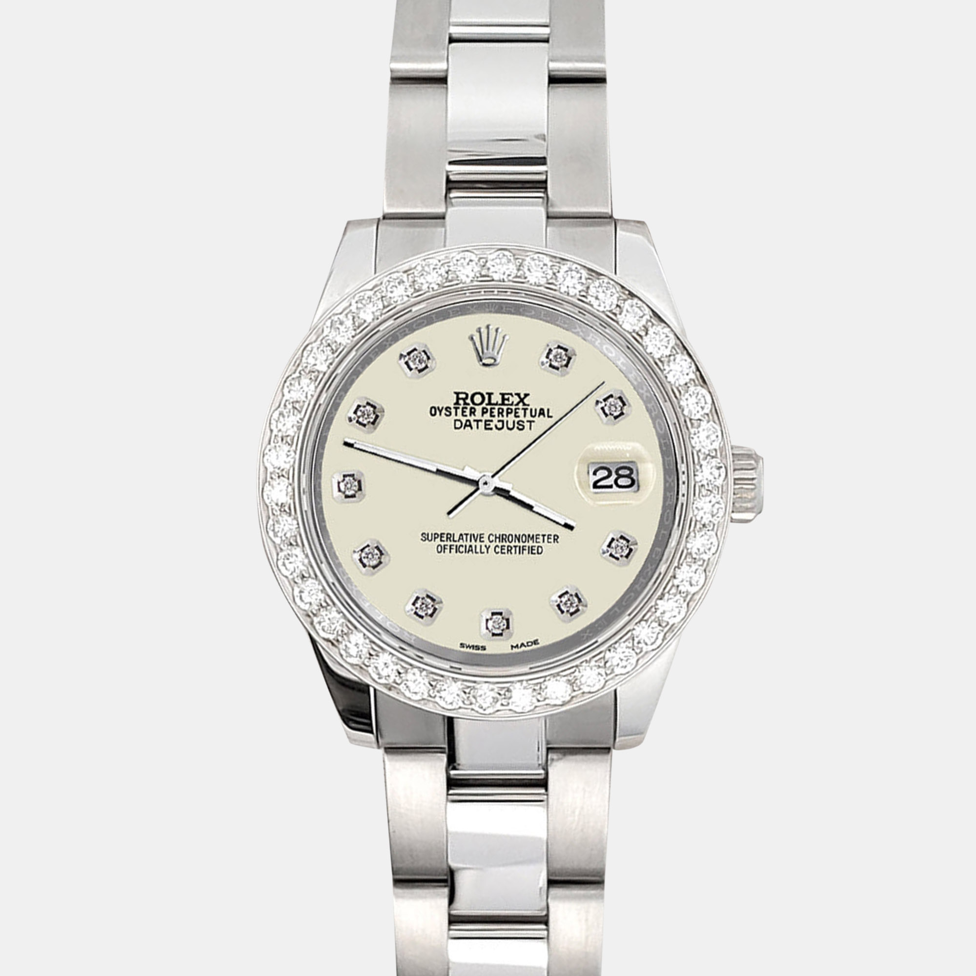 

Rolex 1.6ct diamond bezel satin linen dial stainless steel datejust 178240 Wristwatch, Yellow