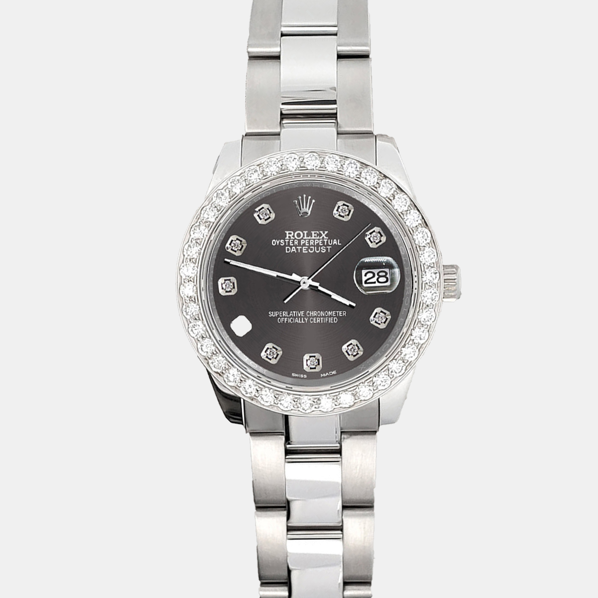 

Rolex 1.6ct diamond bezel rhodium gray dial stainless steel datejust 178240 Wristwatch, Grey