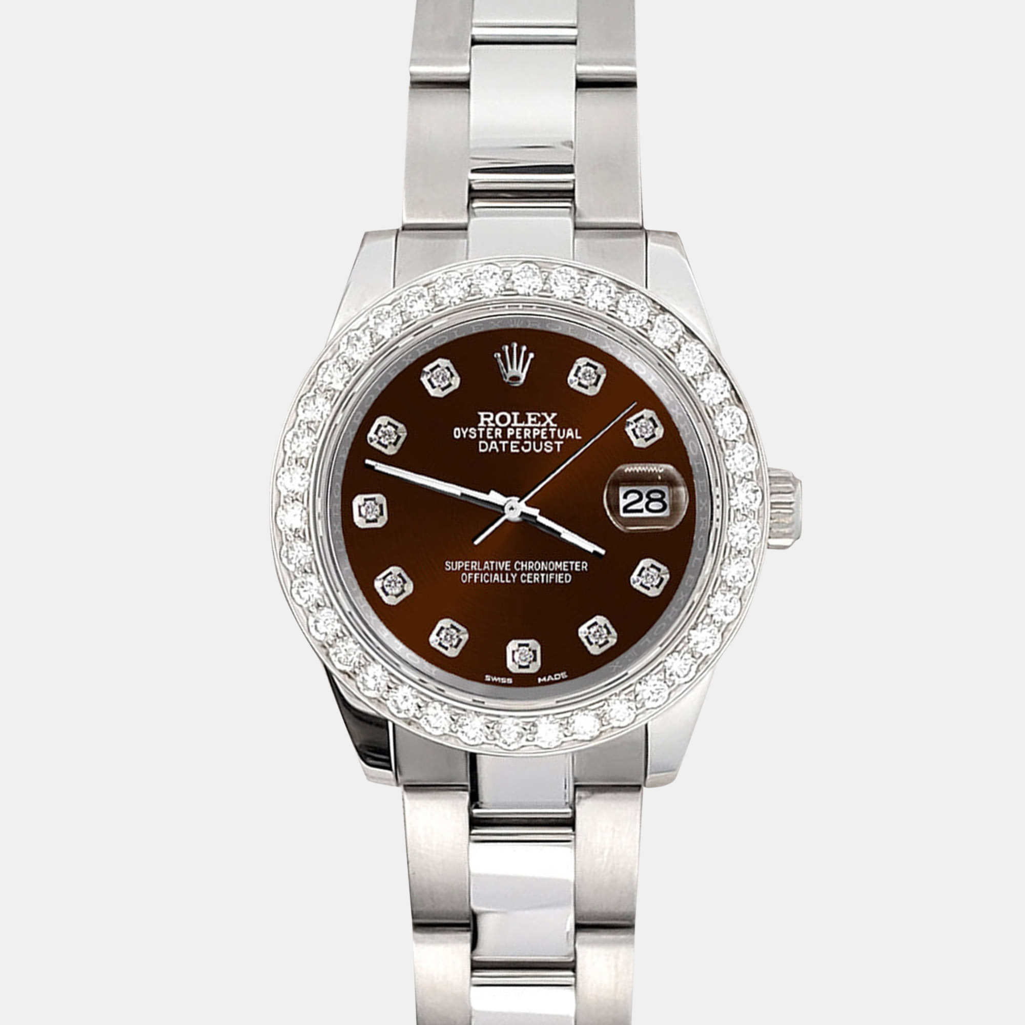 

Rolex 1.6ct diamond bezel chocolate dial stainless steel datejust 178240 Wristwatch, Brown