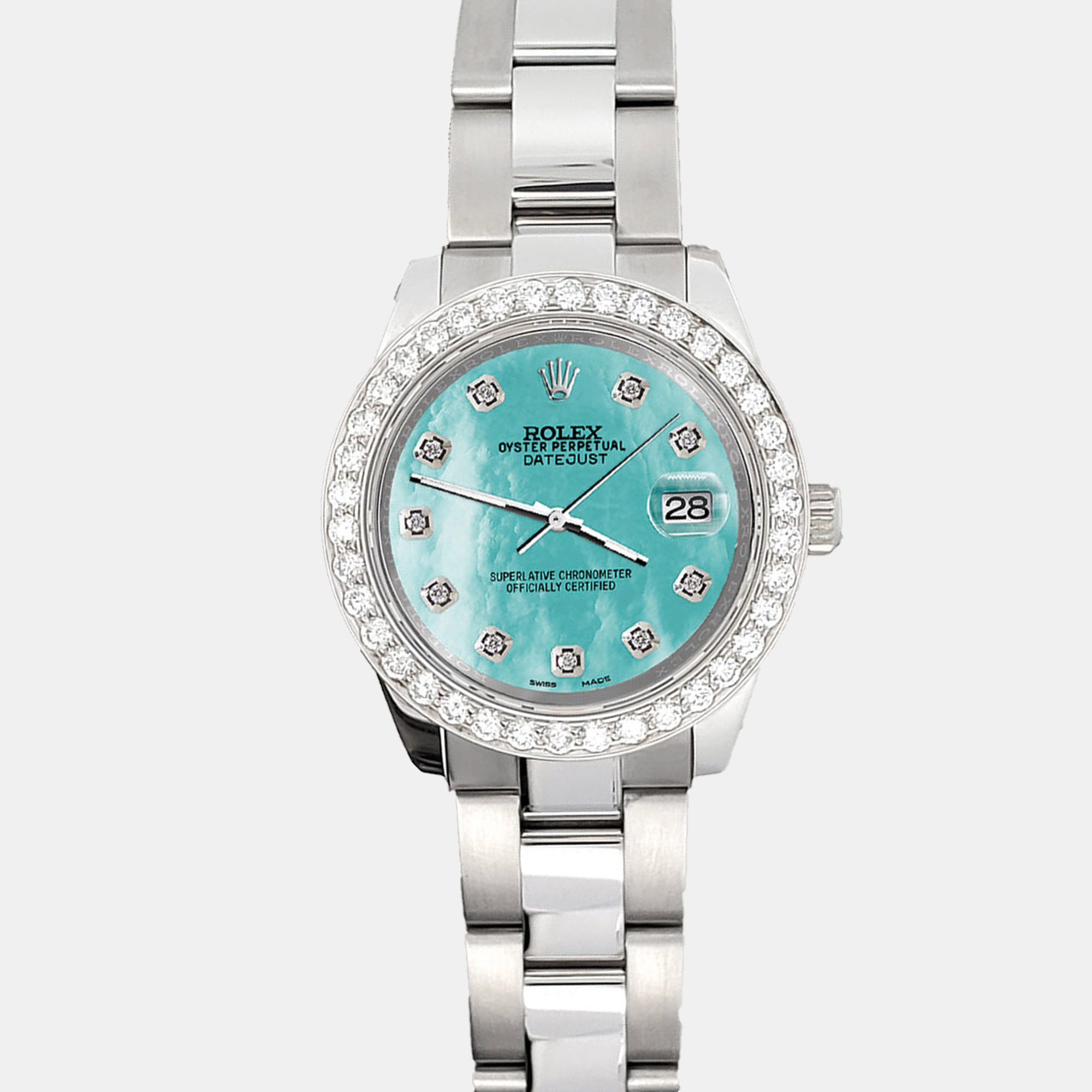 

Rolex 1.6ct diamond bezel aquamarine dial stainless steel datejust 178240 Wristwatch, Blue