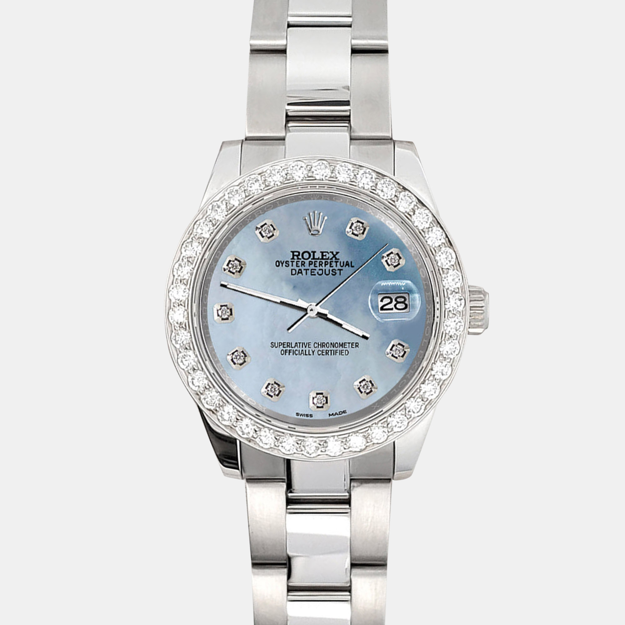 

Rolex 1.6ct diamond bezel sky blue mop dial stainless steel datejust 178240 Wristwatch