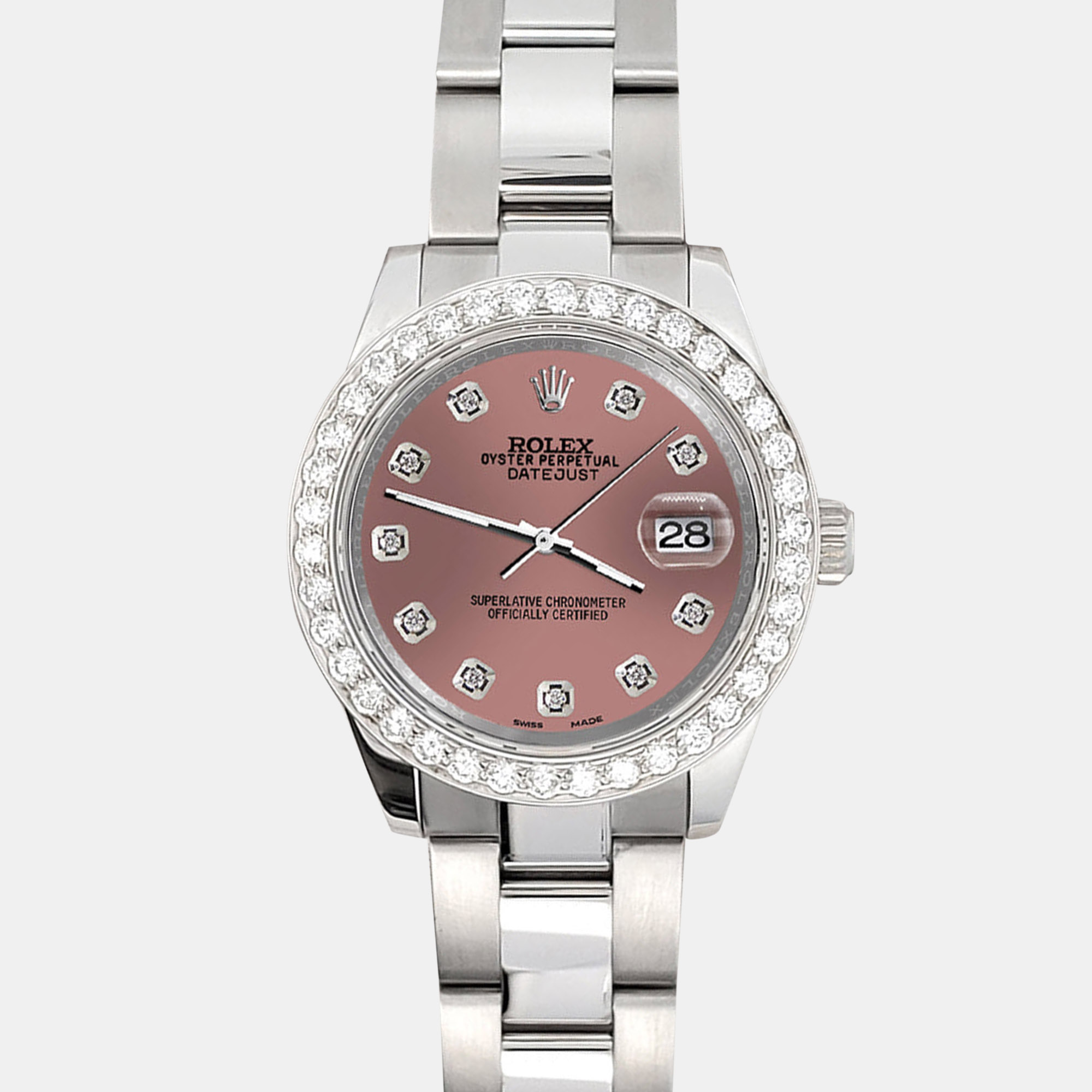 

Rolex 1.6ct diamond bezel salmon dial stainless steel datejust 178240 Wristwatch, Pink