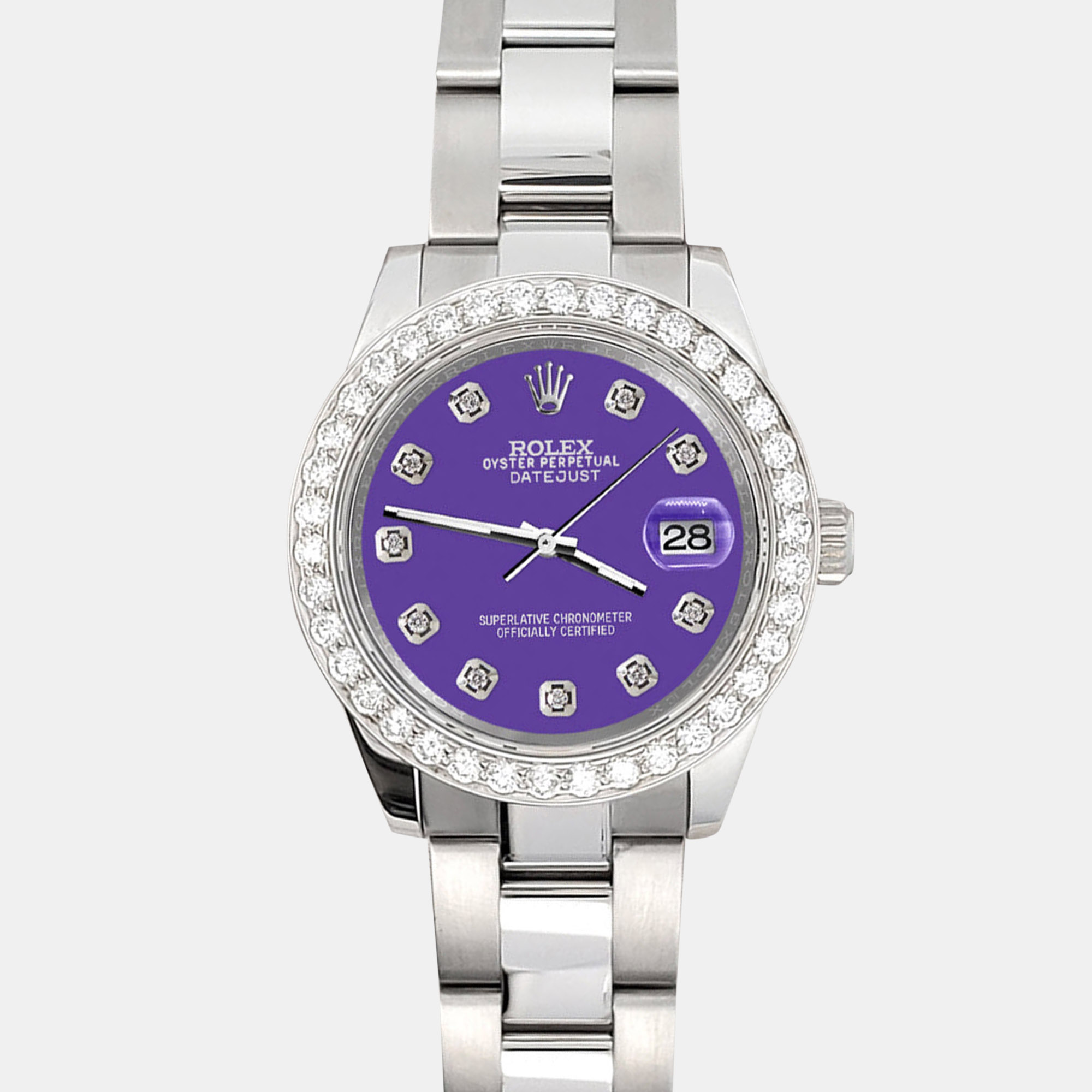 

Rolex Custom Pastel Purple 1.6ct Diamonds Stainless Steel Datejust 178240 Automatic Women's Wristwatch