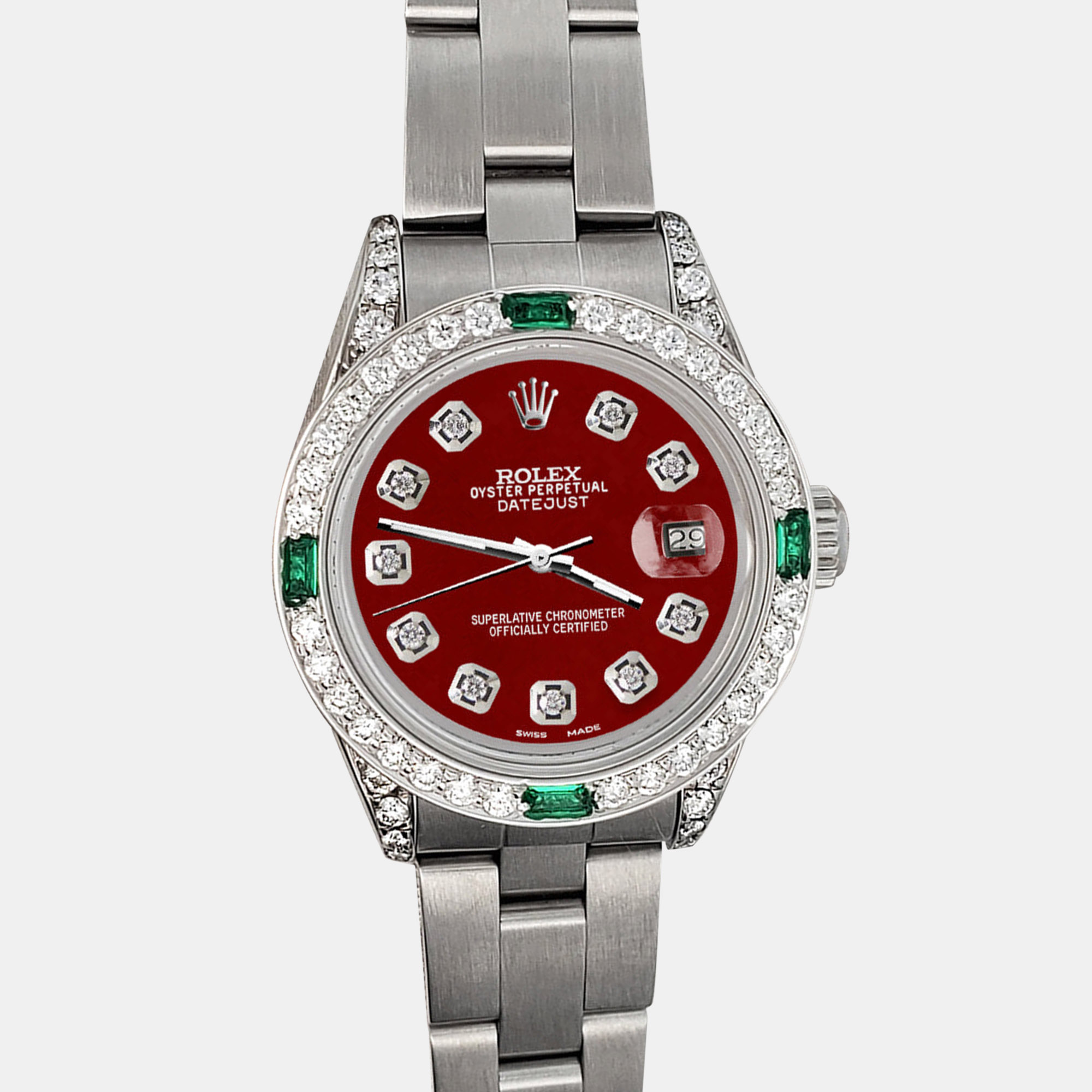 

Rolex 1.2ct diamond bezel imperial red diamond dial stainless steel oyster datejust Wristwatch