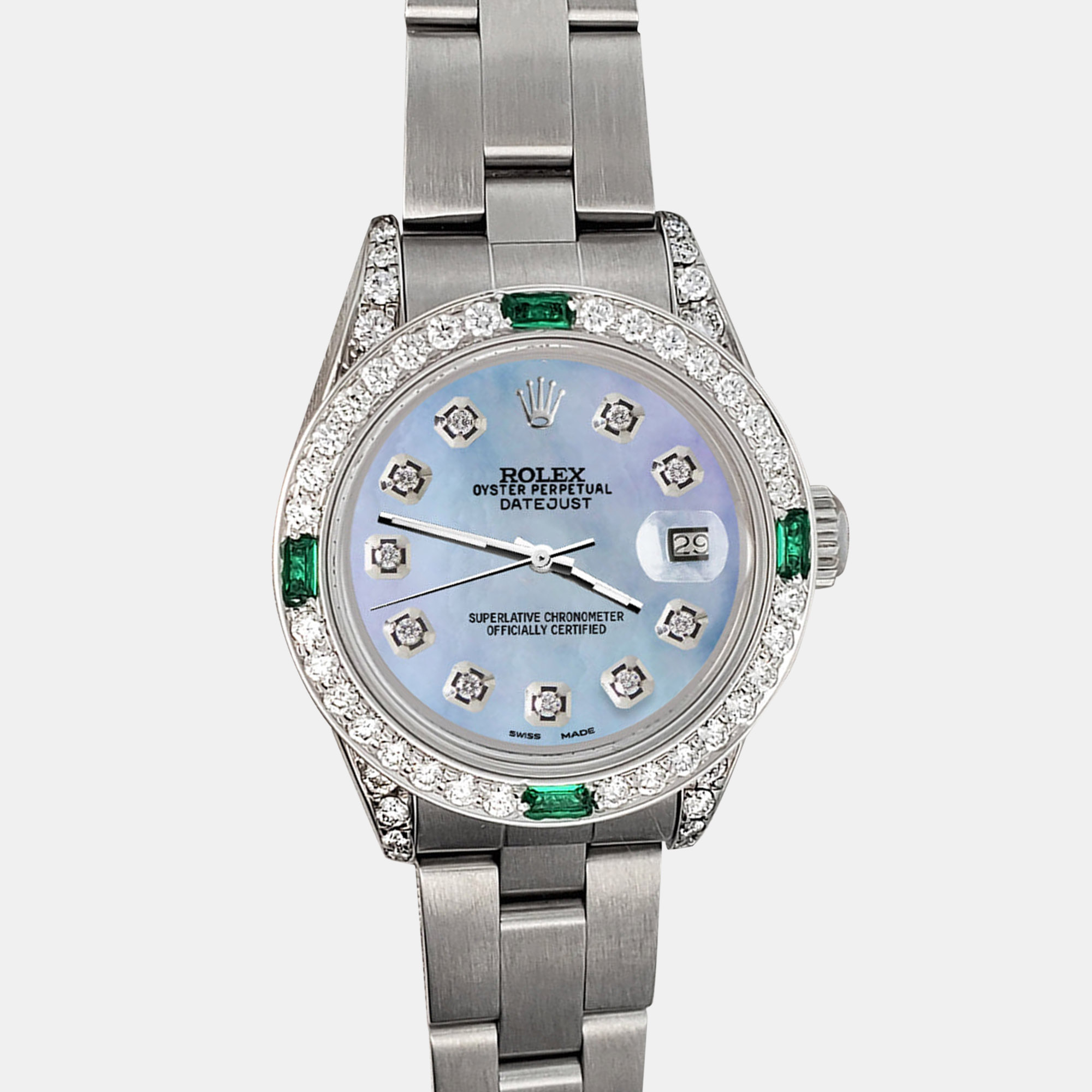 

Rolex 1.2ct diamond bezel sky blue mop diamond dial stainless steel oyster datejust Wristwatch