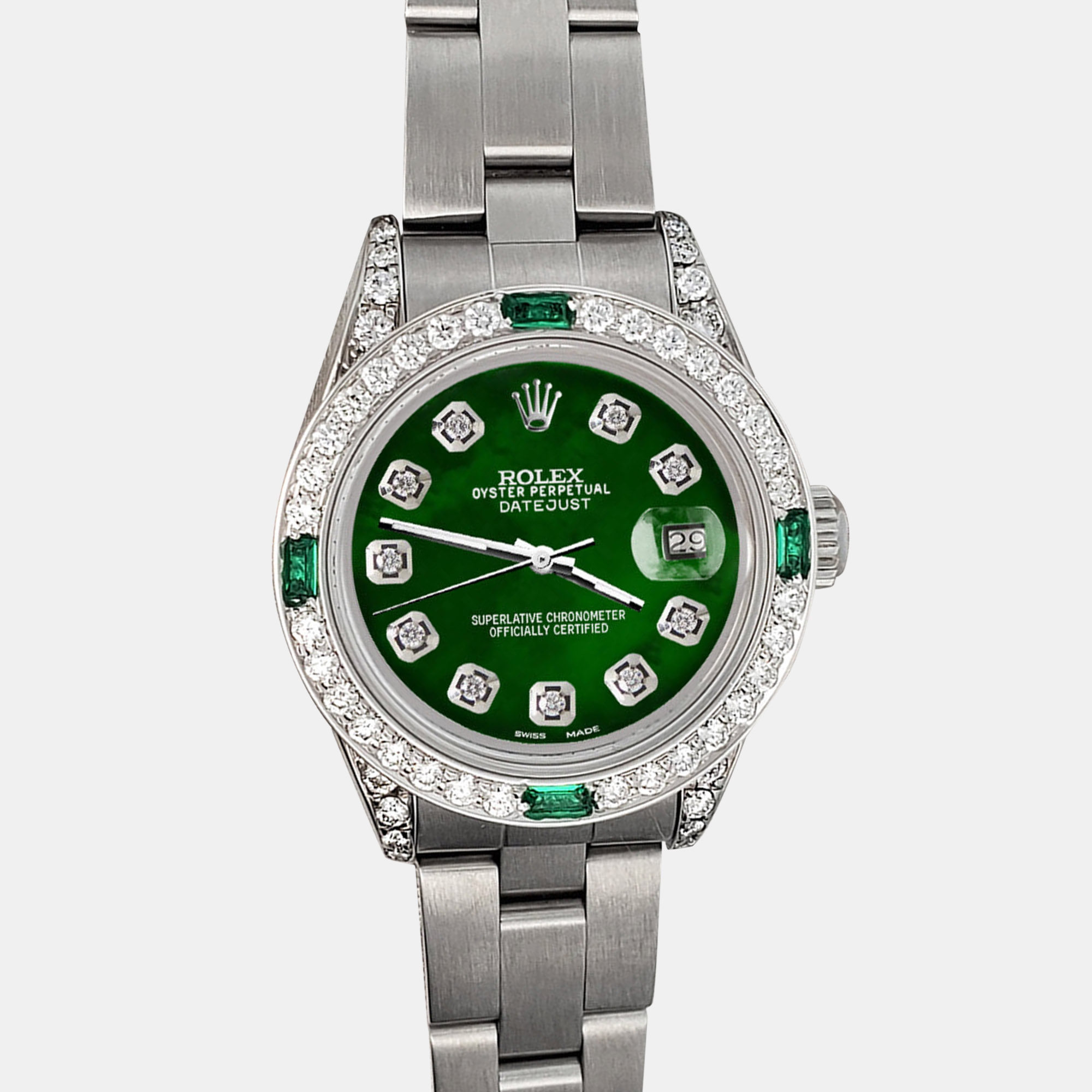 

Rolex 1.2ct diamond bezel green mop diamond dial stainless steel oyster datejust Wristwatch