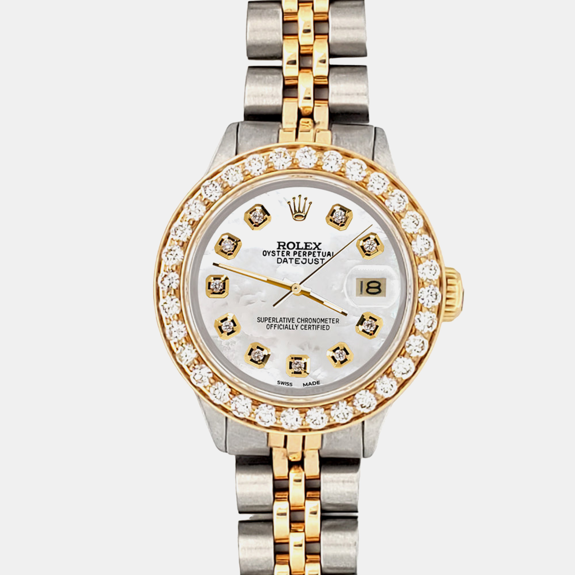 

Rolex Custom White 1.3ct Diamonds 18K Yellow Gold Stainless Steel Datejust Automatic Women's Wristwatch