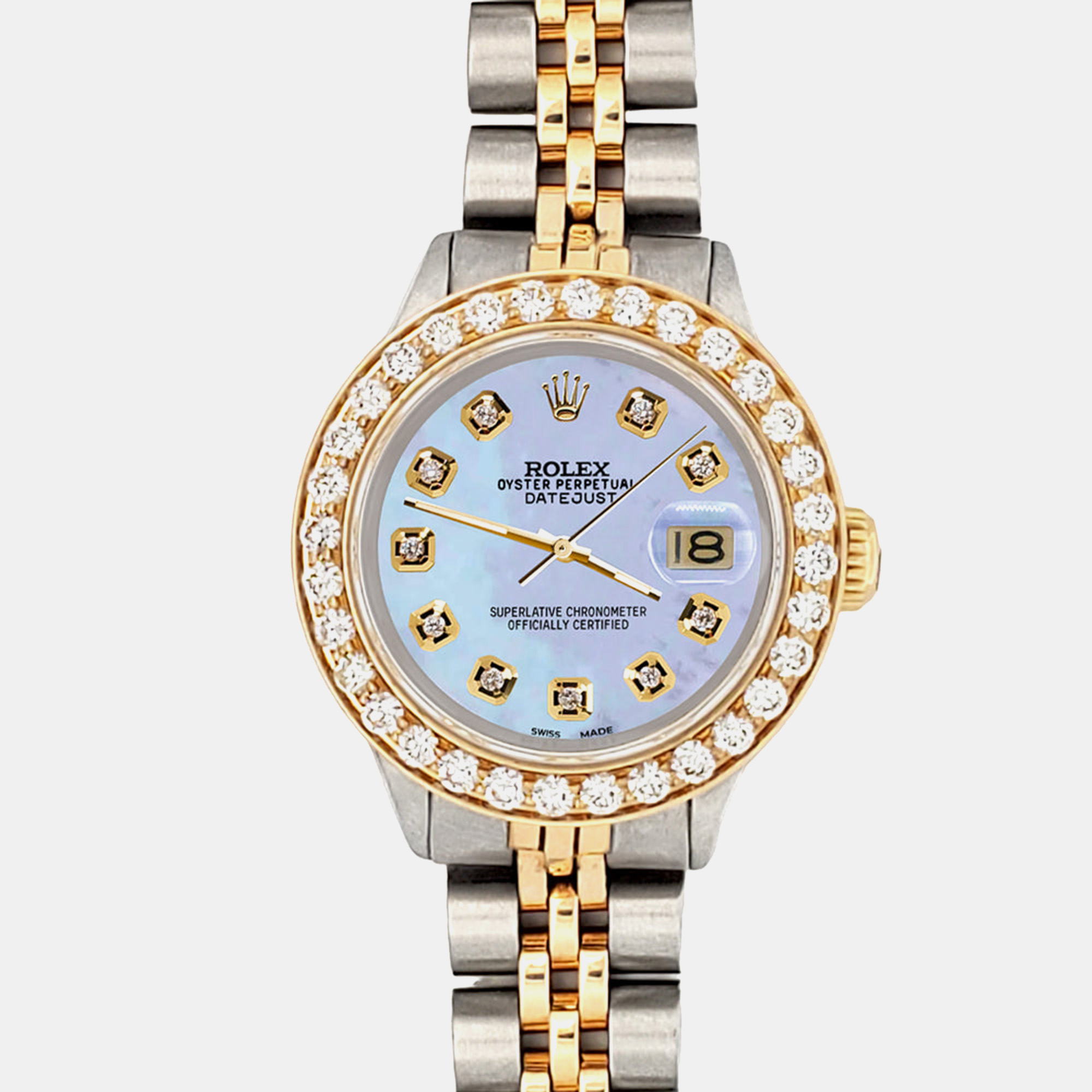 

Rolex Custom Purple 1.3ct Diamonds 18K Yellow Gold Stainless Steel Datejust Automatic Women's Wristwatch