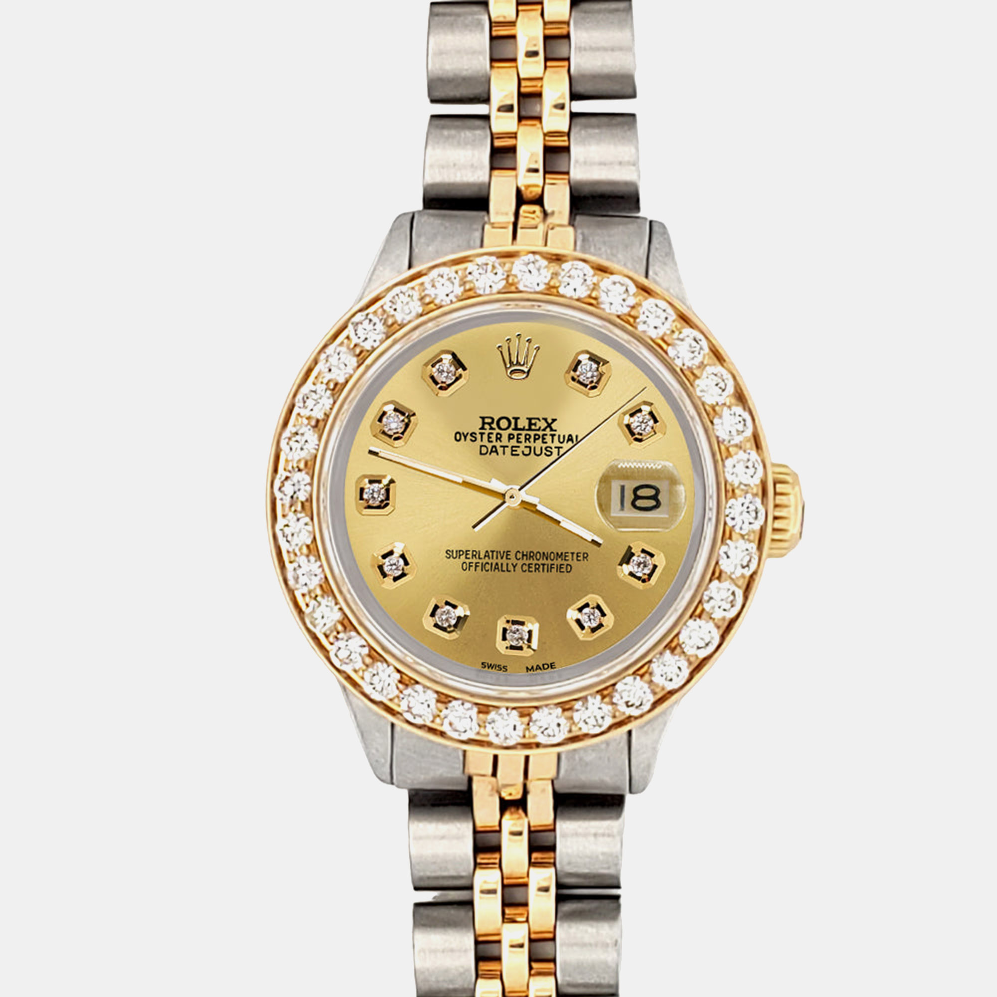 

Rolex Custom Champagne 1.3ct Diamonds 18K Yellow Gold Stainless Steel Datejust Automatic Women's Wristwatch