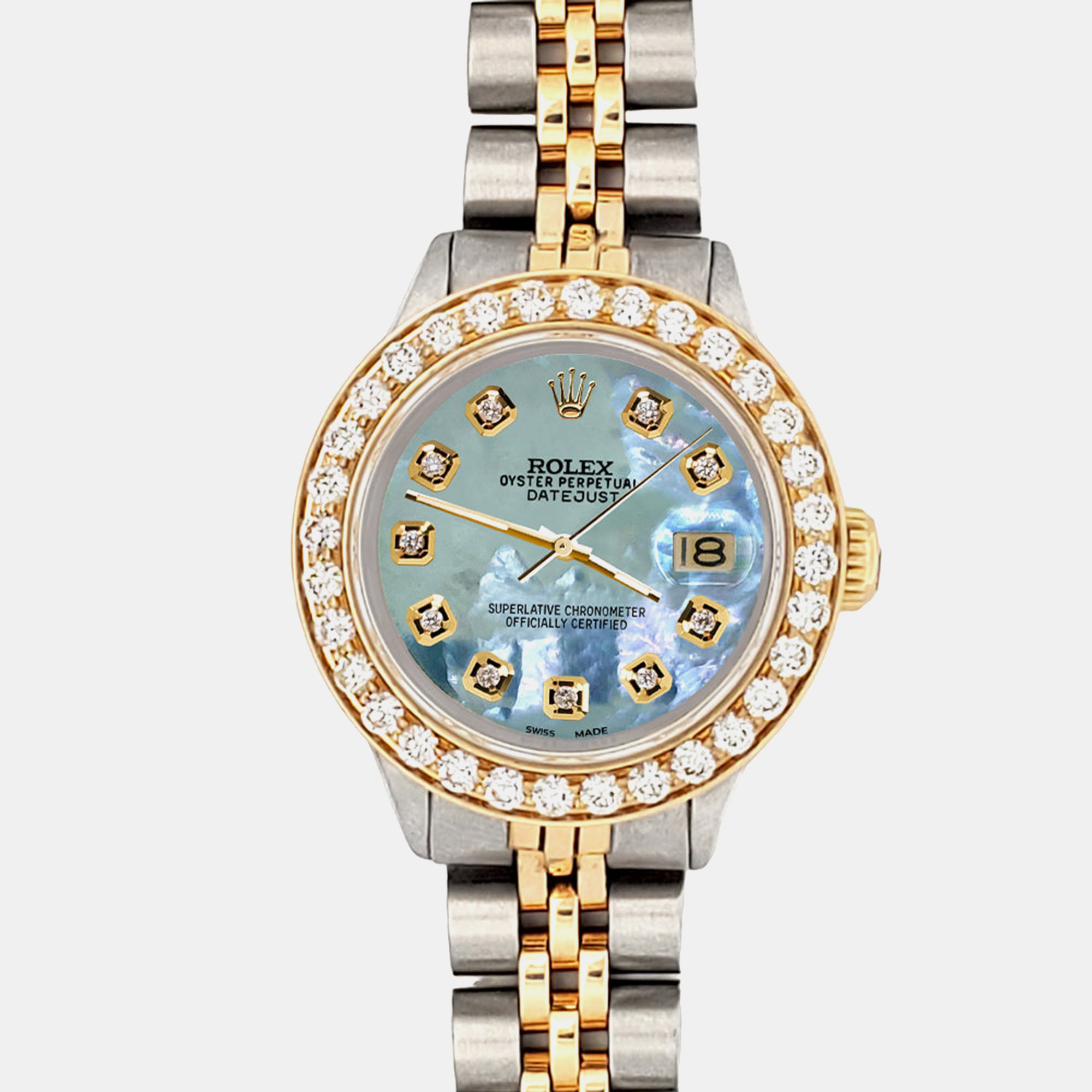 

Rolex Custom Tahitian Blue 1.3ct Diamonds 18K Yellow Gold Stainless Steel Datejust Automatic Women's Wristwatch