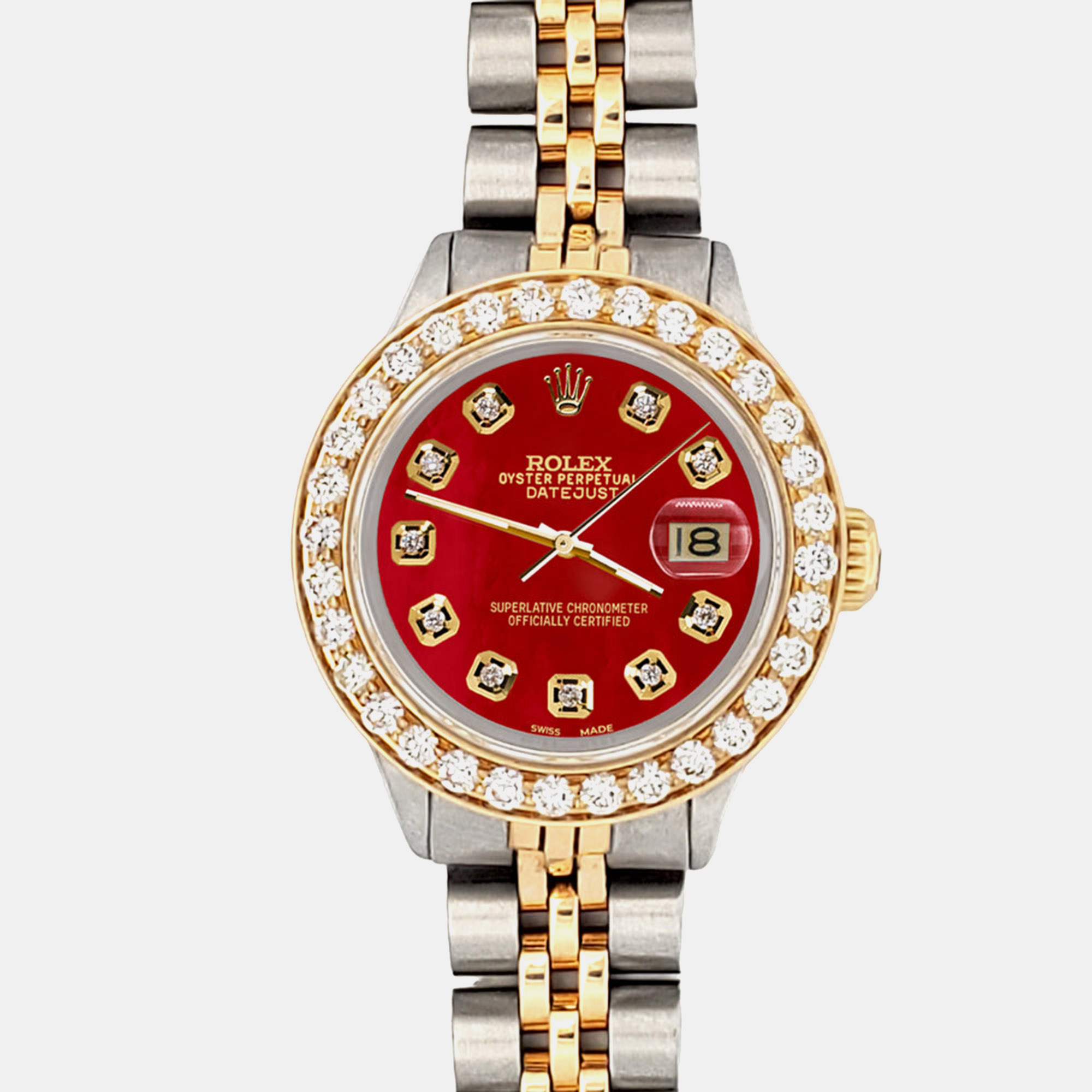 

Rolex Custom Red 1.3ct Diamonds 18K Yellow Gold Stainless Steel Automatic Women's Wristwatch