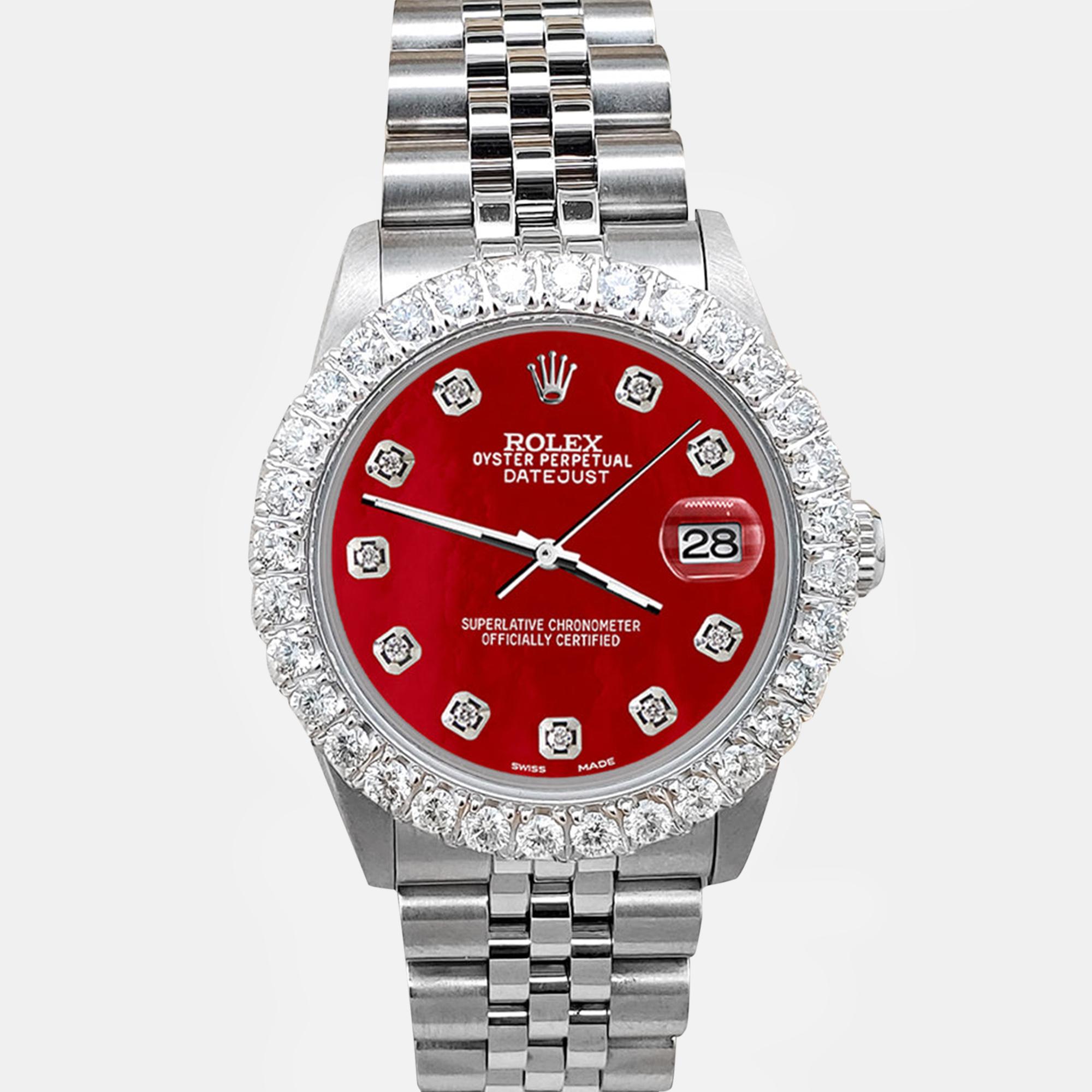 

Rolex Custom Red 2.25ct Diamonds Stainless Steel Datejust Automatic Women's Wristwatch