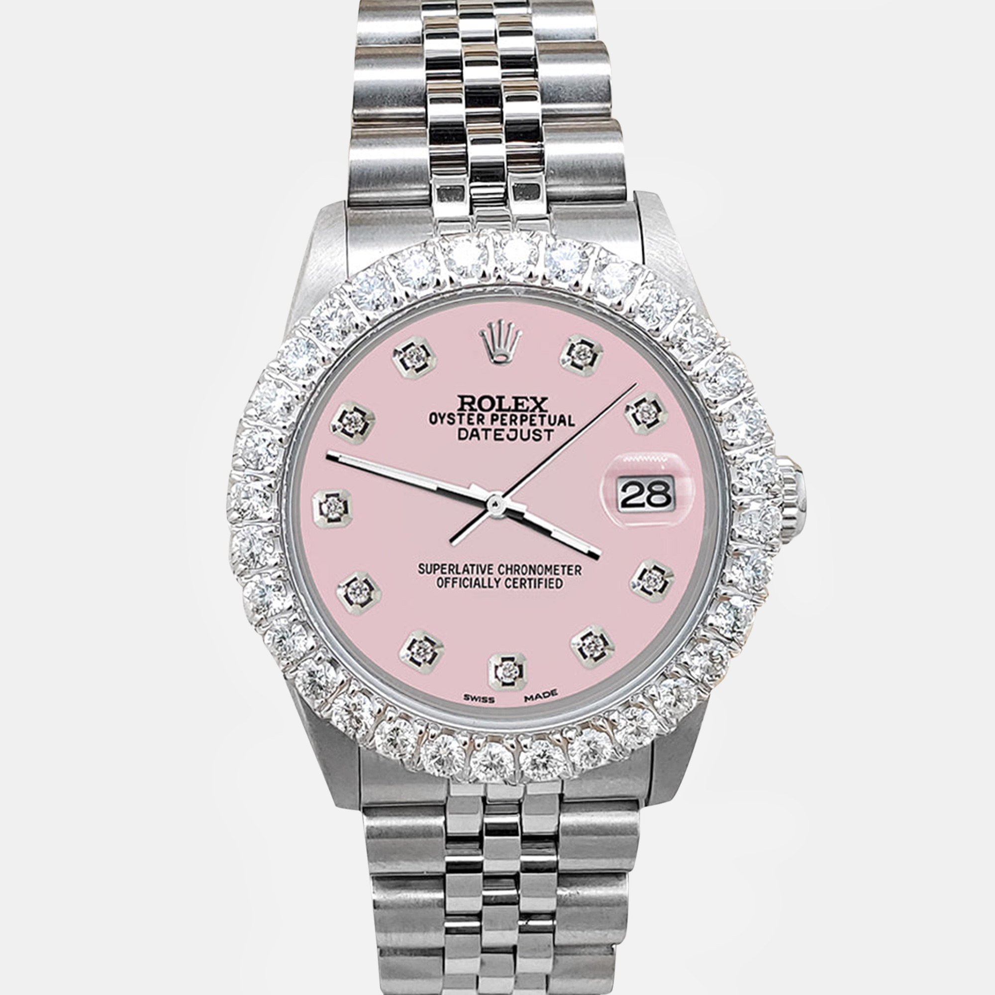 

Rolex datejust midsize  2.25ct diamond bezel ice pink dial steel jubilee Wristwatch