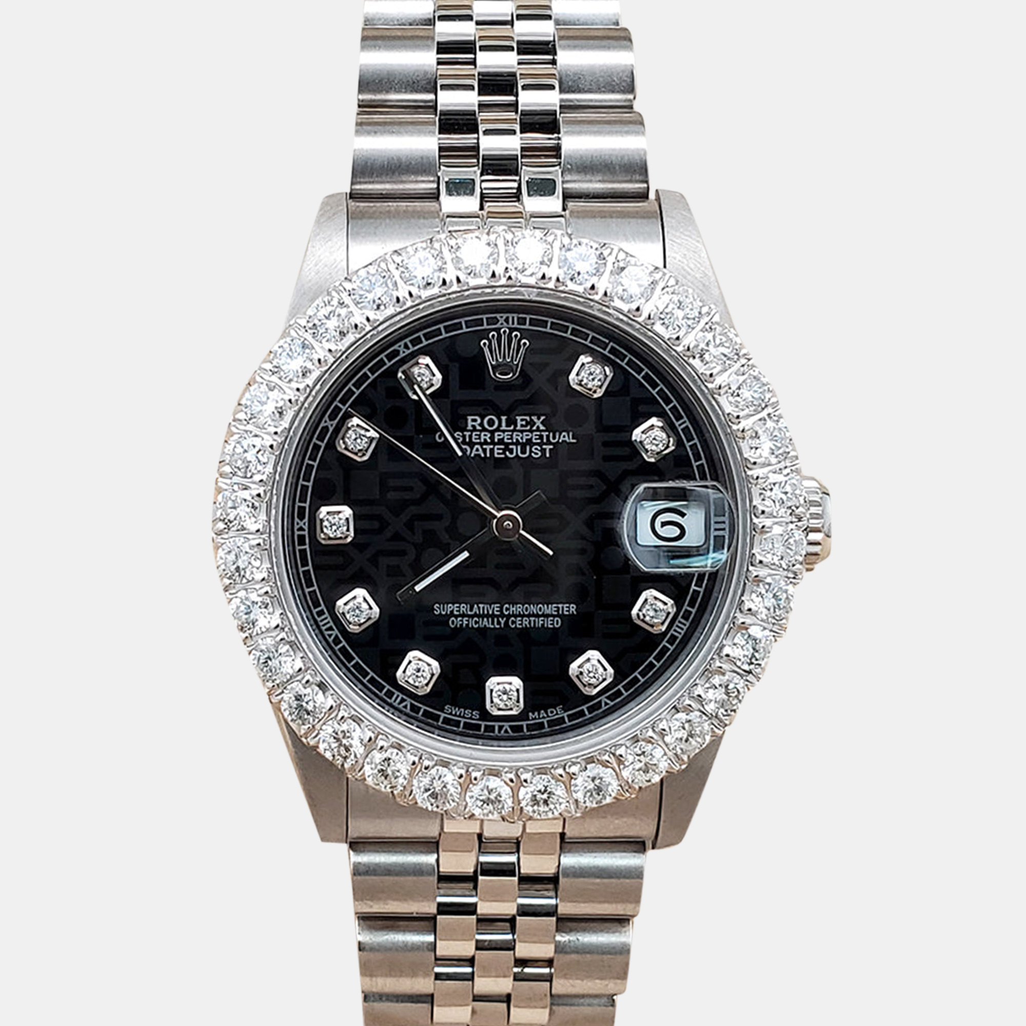 

Rolex datejust  2.95ct diamond bezel black jubilee dial midsize Wristwatch