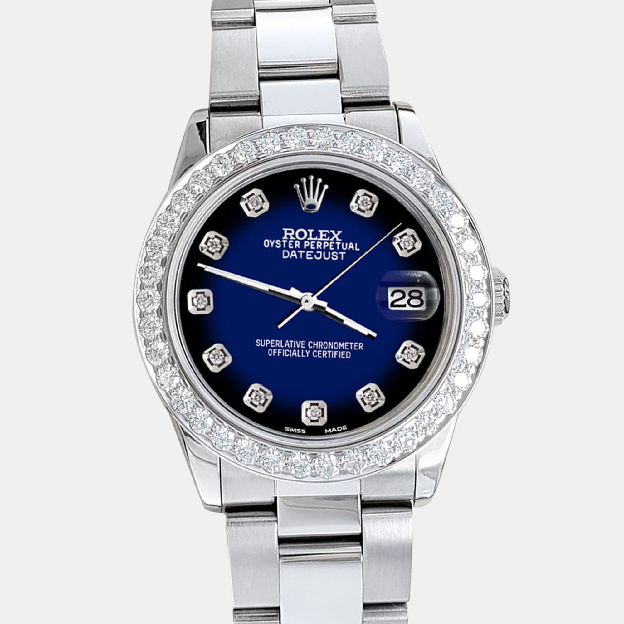 

Rolex datejust midsize  1.52ct bezel blau vignette diamond dial steel oyster Wristwatch, Blue