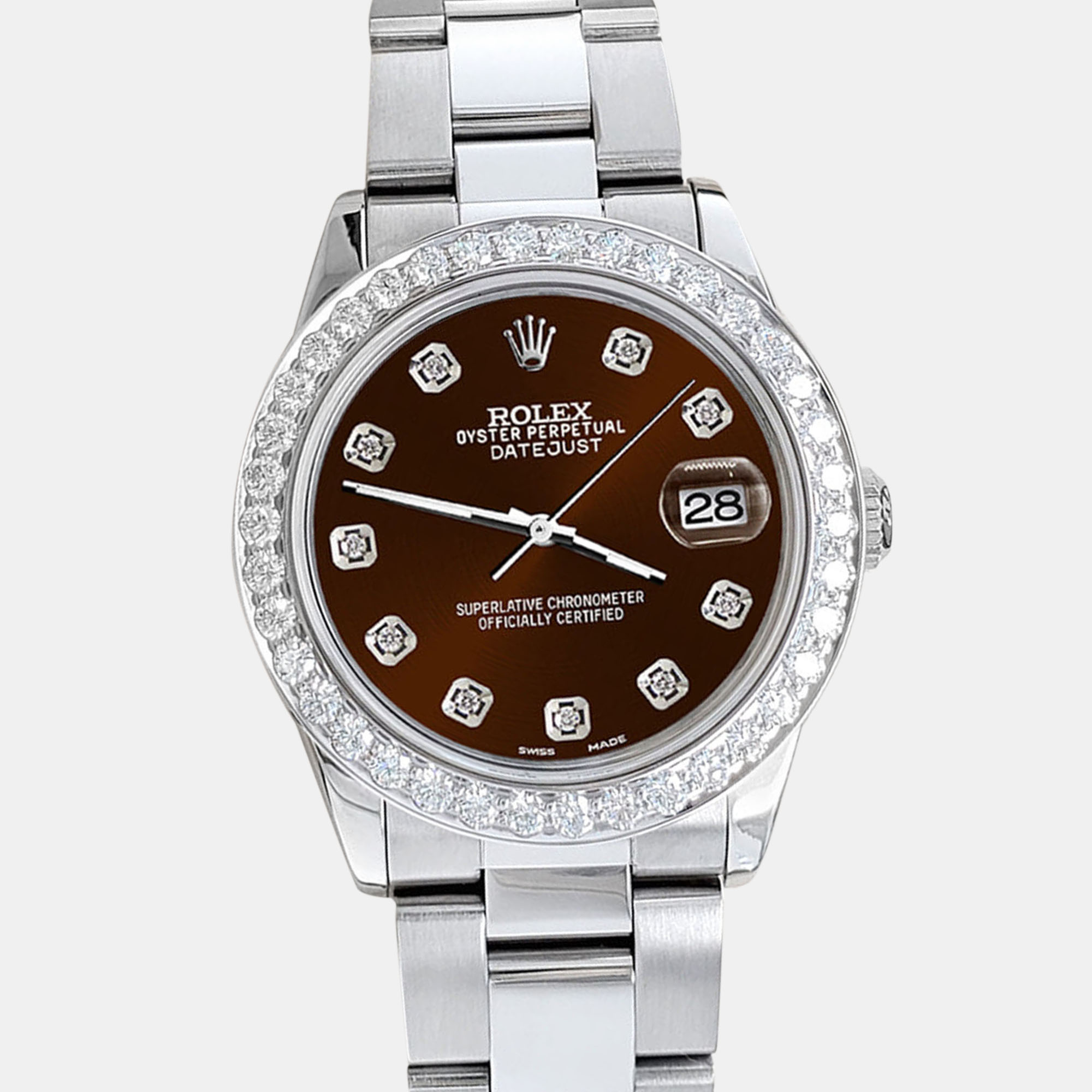 

Rolex datejust midsize  1.52ct bezel chocolate diamond dial steel oyster Wristwatch, Brown