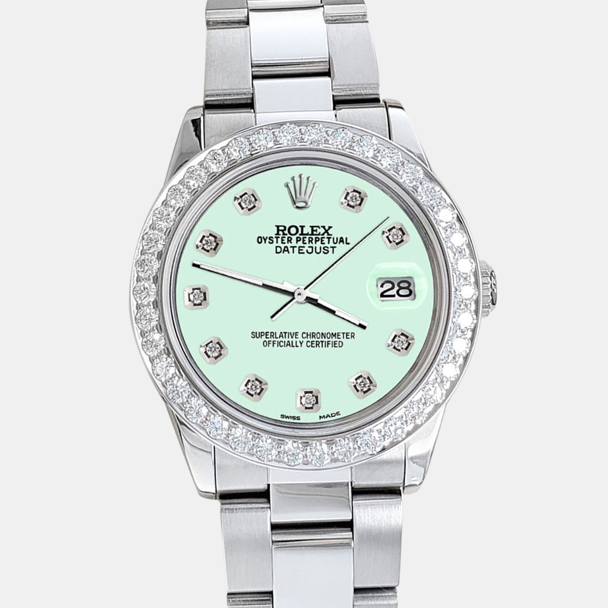 

Rolex datejust midsize  1.52ct bezel light malachite diamond dial steel oyster Wristwatch, Green