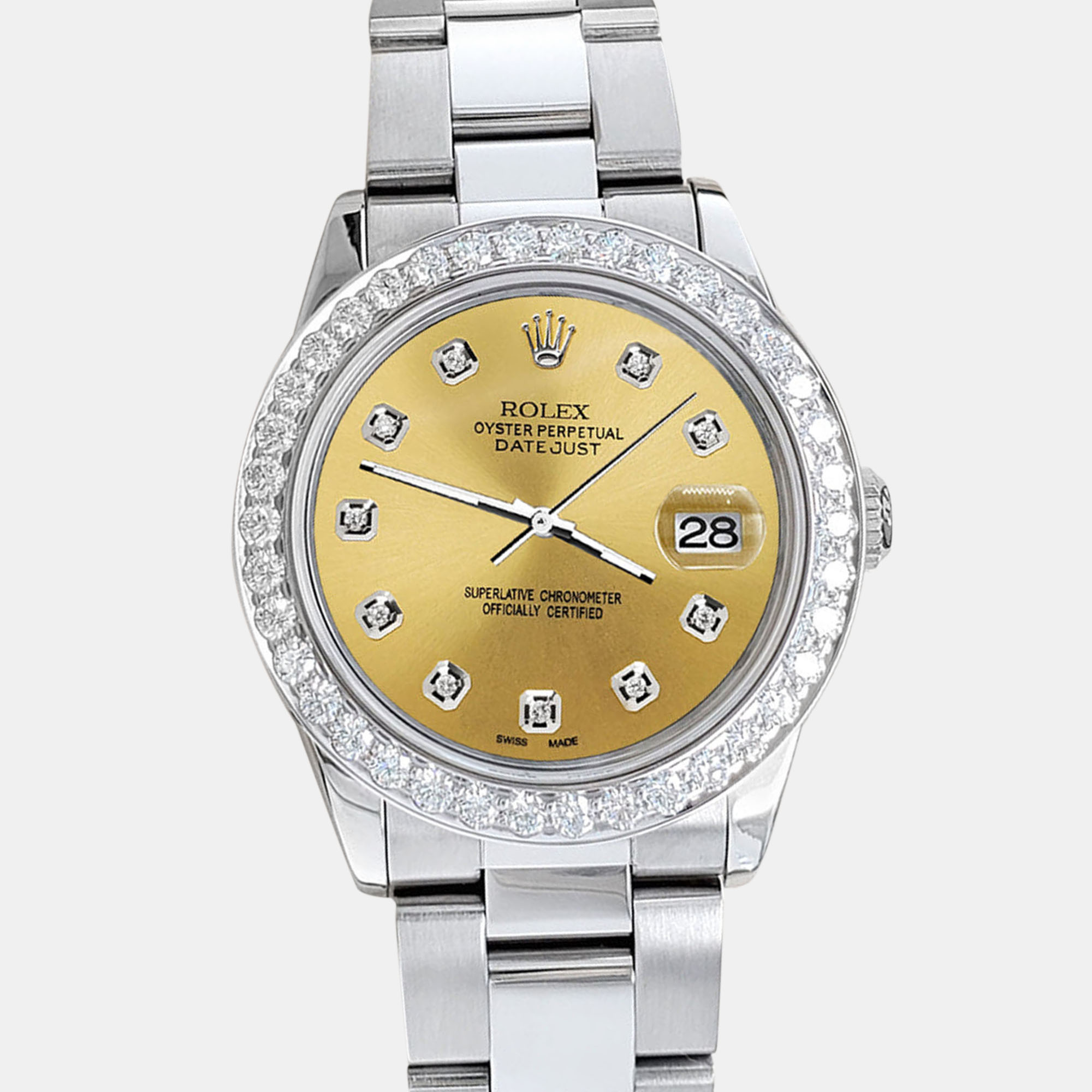 

Rolex datejust midsize  1.52ct bezel champagne diamond dial steel oyster Wristwatch, Gold