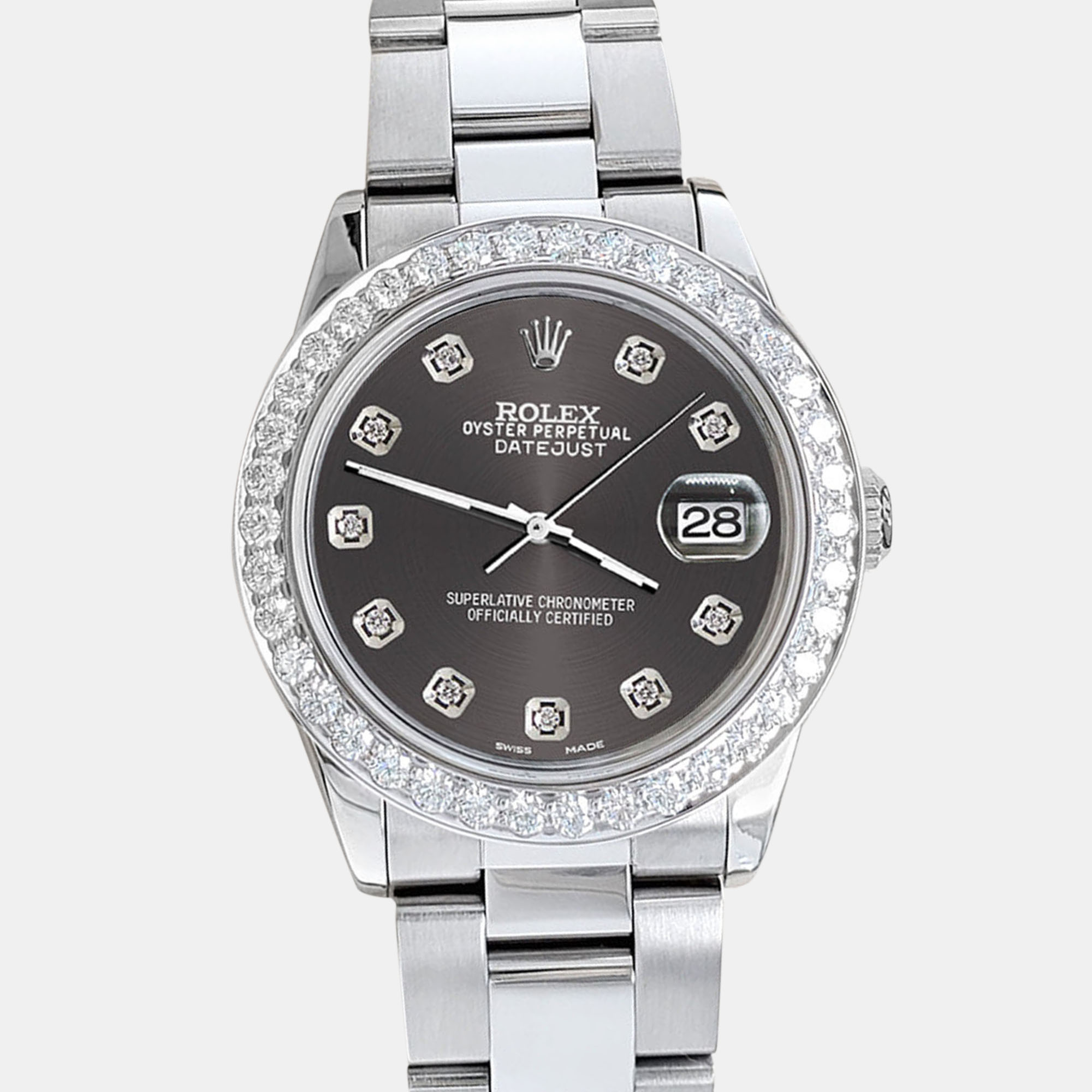 

Rolex datejust midsize  1.52ct bezel rhodium gray diamond dial steel oyster Wristwatch, Grey