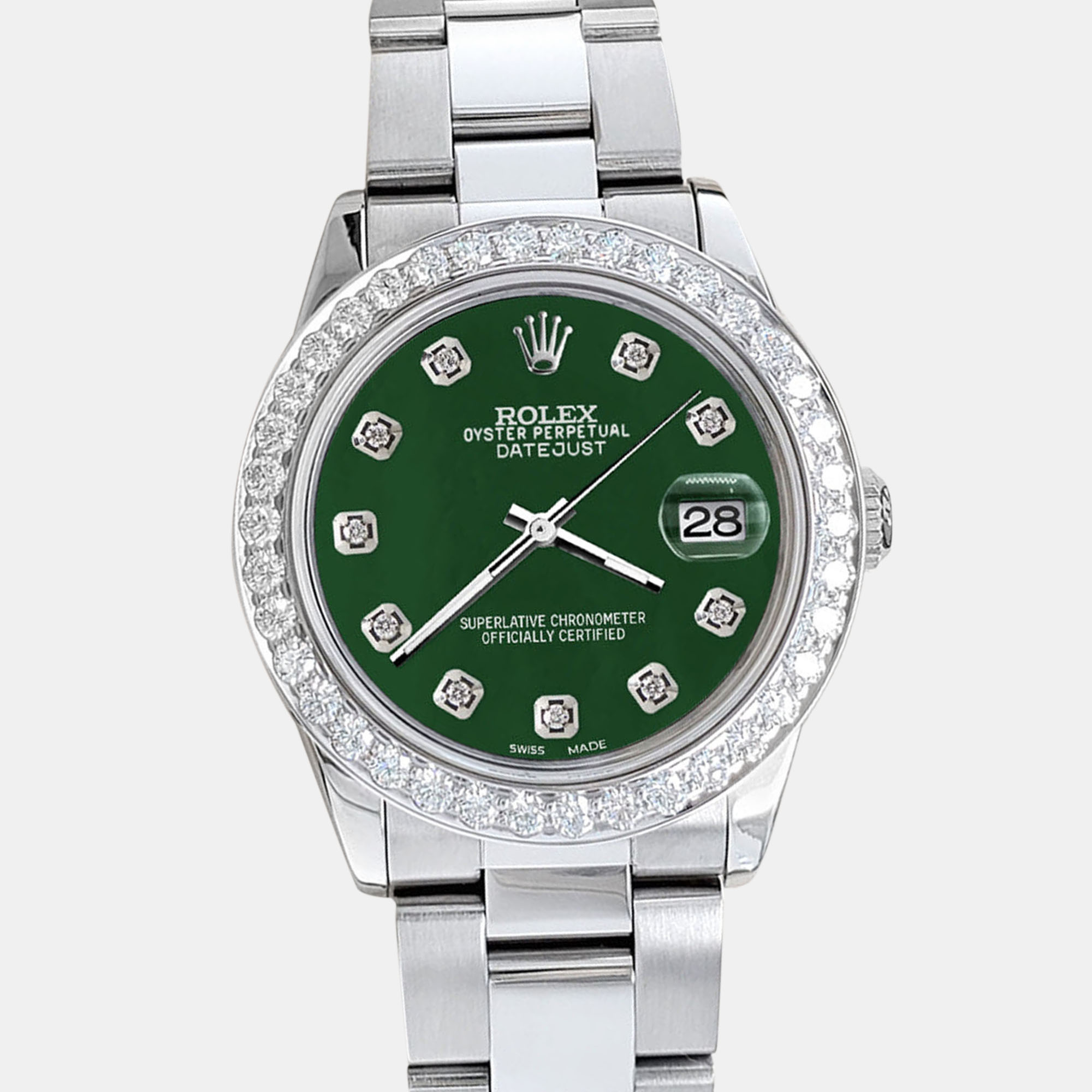 

Rolex datejust midsize  1.52ct bezel forest green mop diamond dial steel oyster Wristwatch