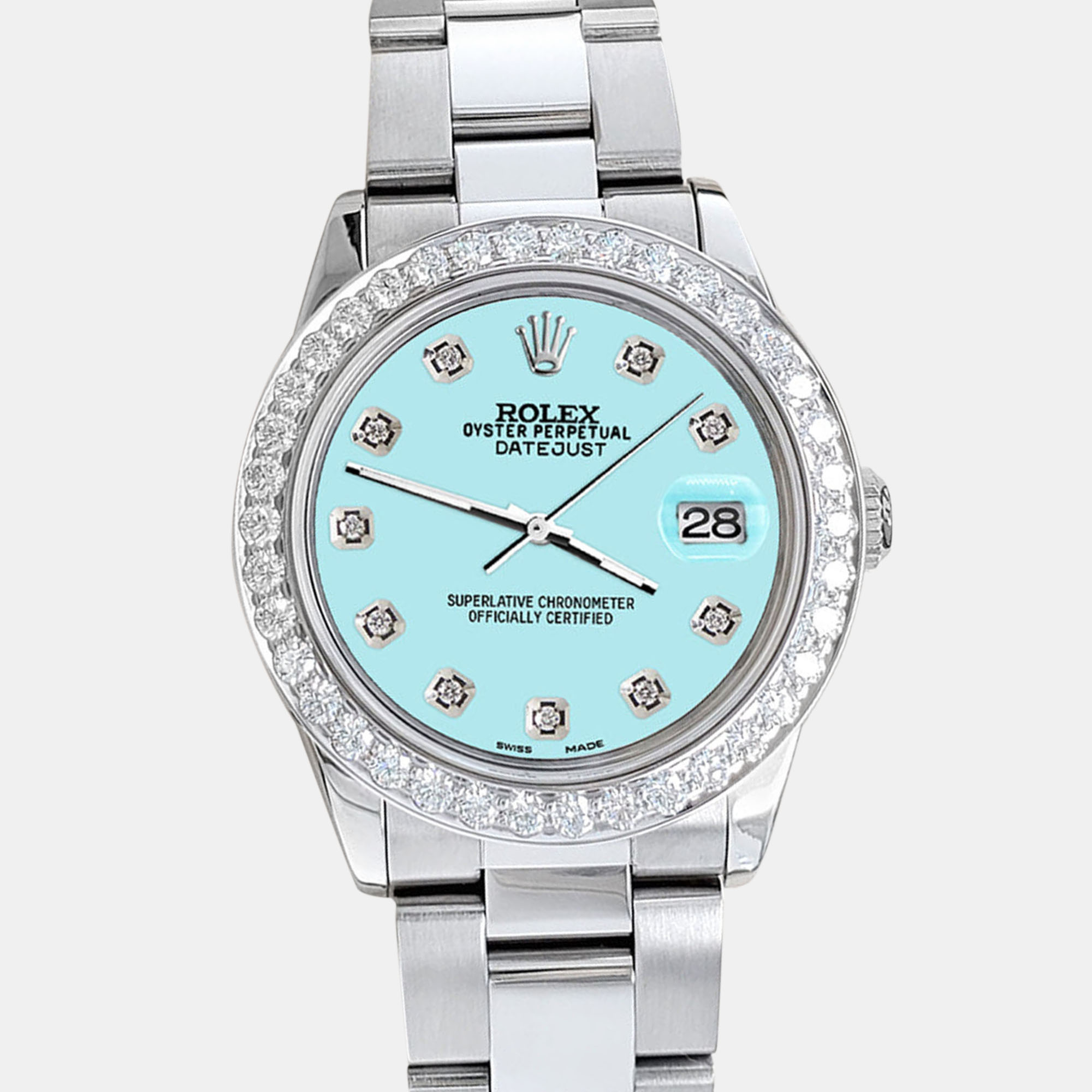 

Rolex datejust midsize  1.52ct bezel aqua blue diamond dial steel oyster Wristwatch