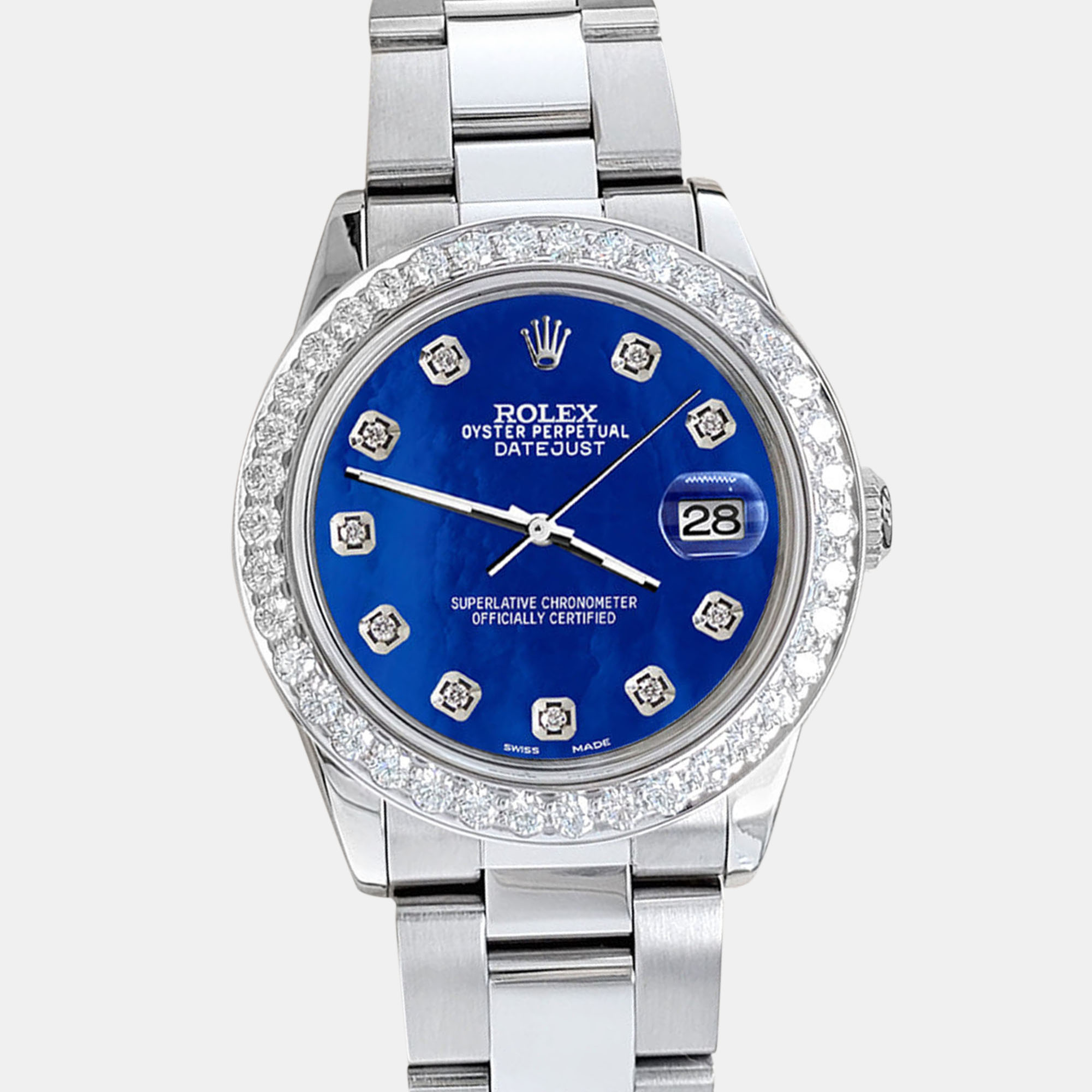 

Rolex datejust midsize  1.52ct bezel royal blue mop diamond dial steel oyster Wristwatch