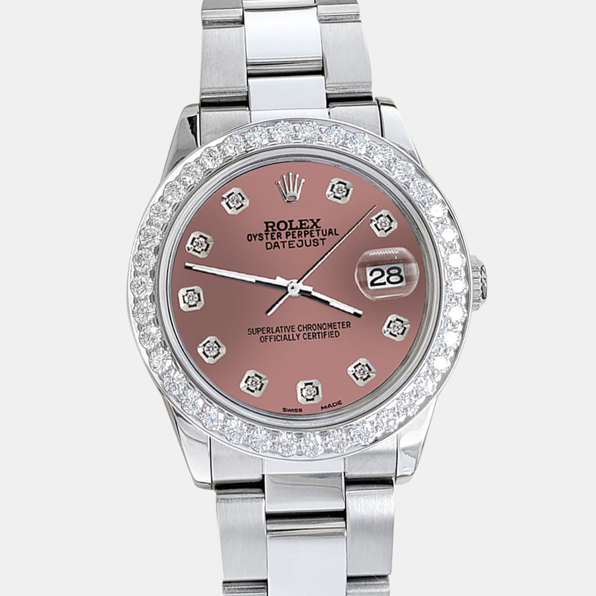 

Rolex datejust midsize  1.52ct bezel salmon diamond dial steel oyster Wristwatch, Brown