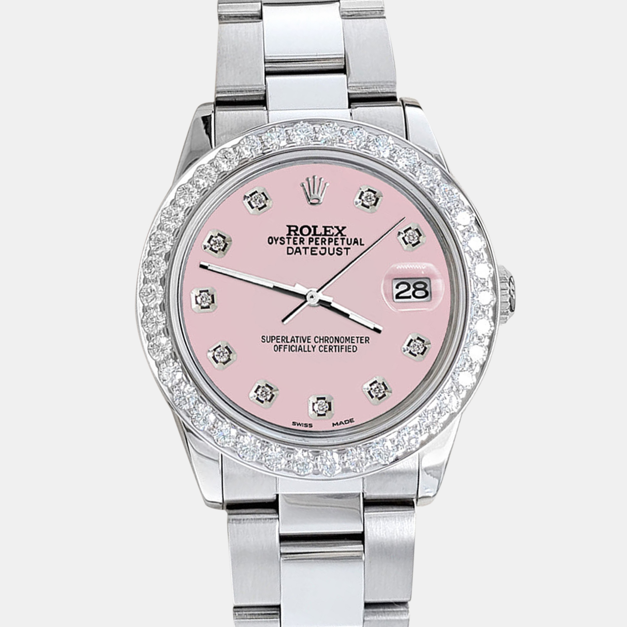 

Rolex datejust midsize  1.52ct bezel orchid pink diamond dial steel oyster Wristwatch