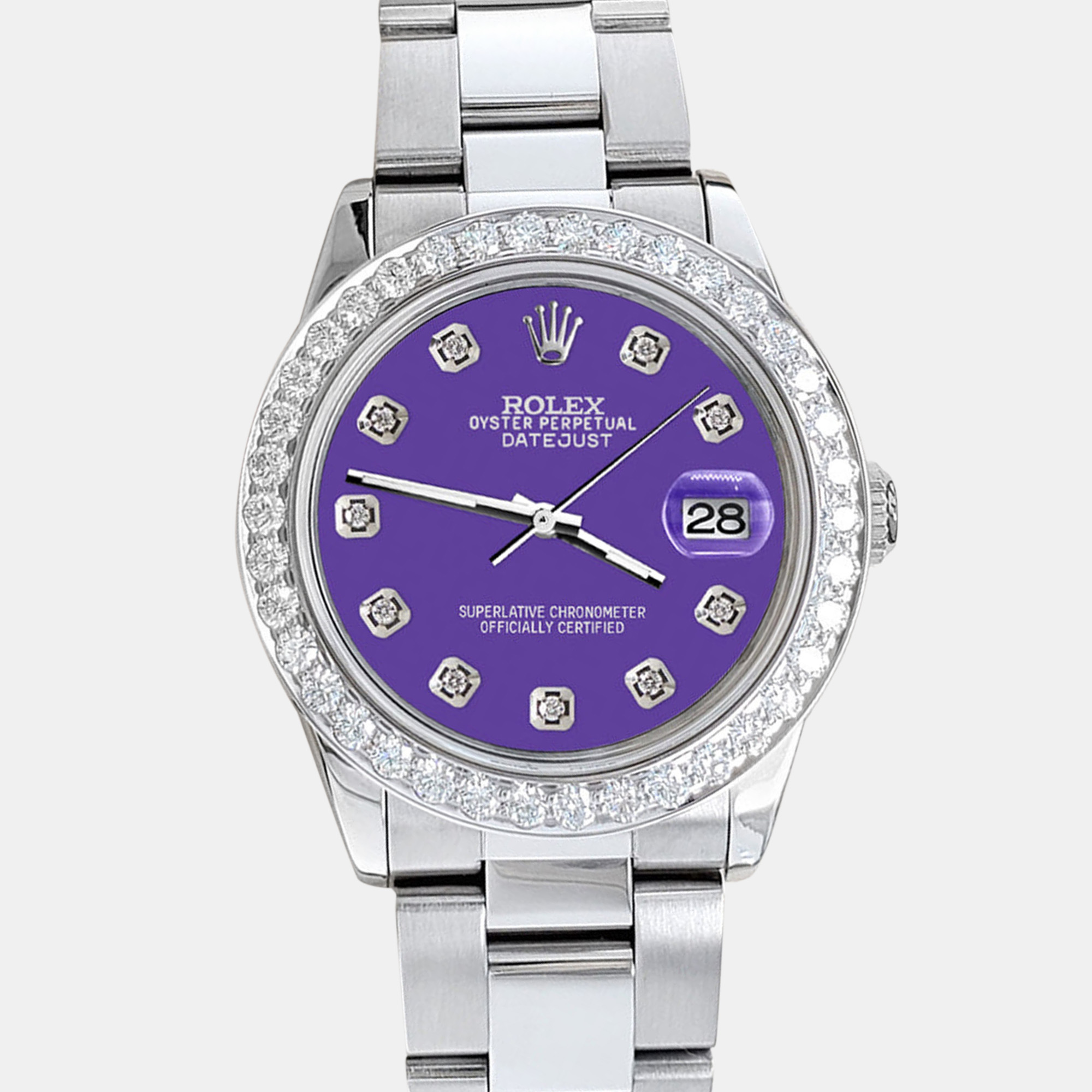 

Rolex datejust midsize  1.52ct bezel pastel purple diamond dial steel oyster Wristwatch