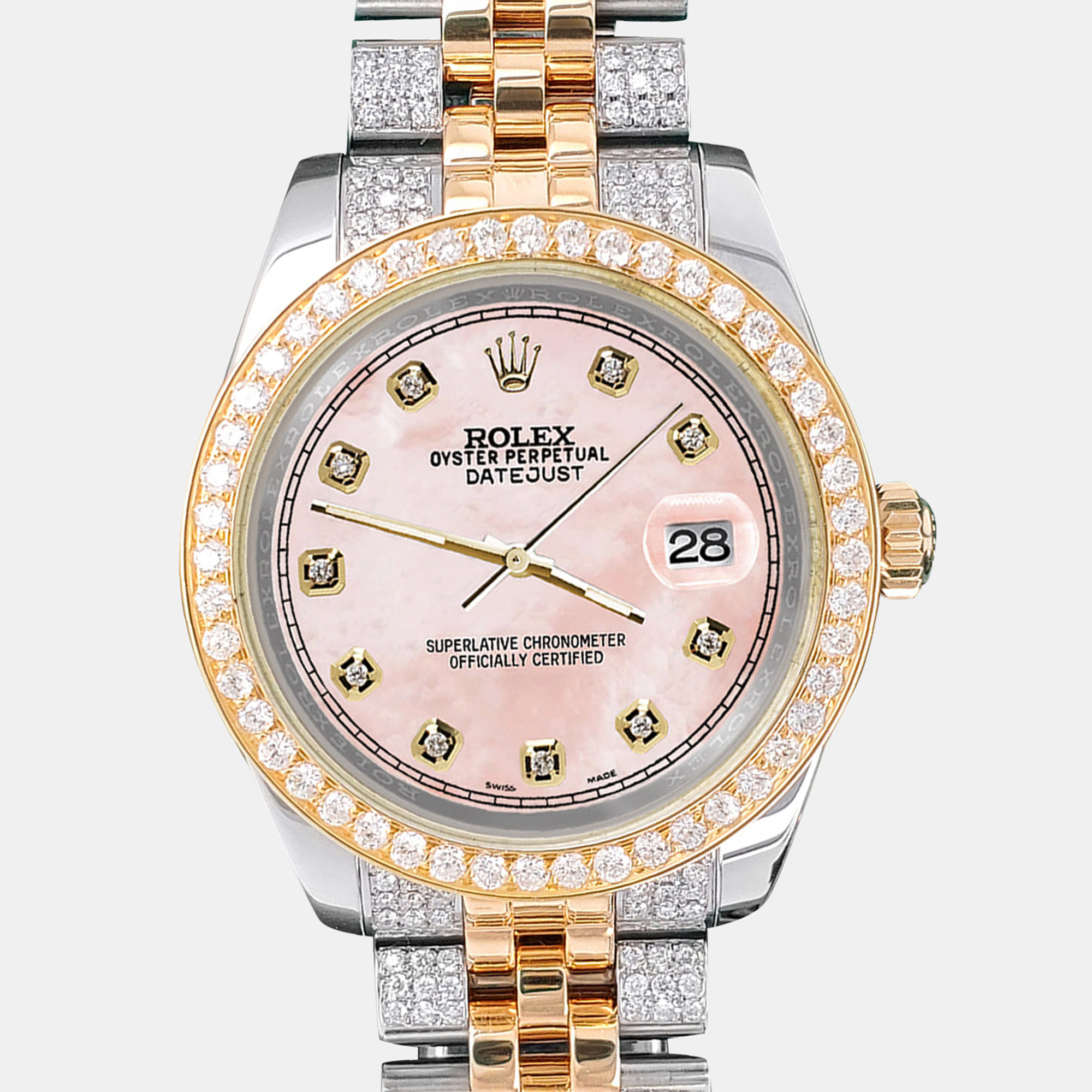 

Rolex Custom Pink 3.56ct Diamonds 18K Yellow Gold Stainless Steel Datejust 178273 Automatic Women's Wristwatch