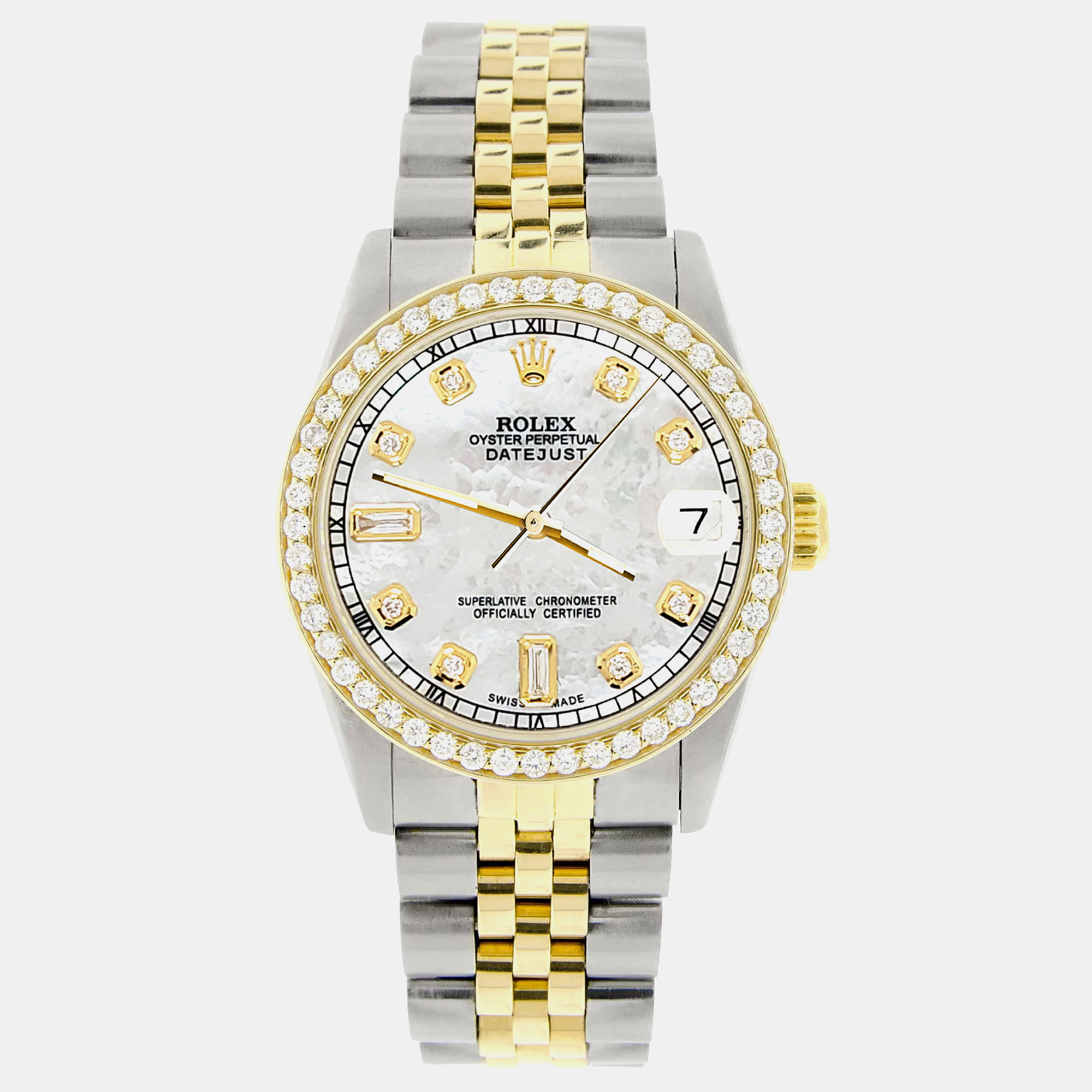 

Rolex 0.95ct diamond bezel white mop diamond dial datejust  Wristwatch