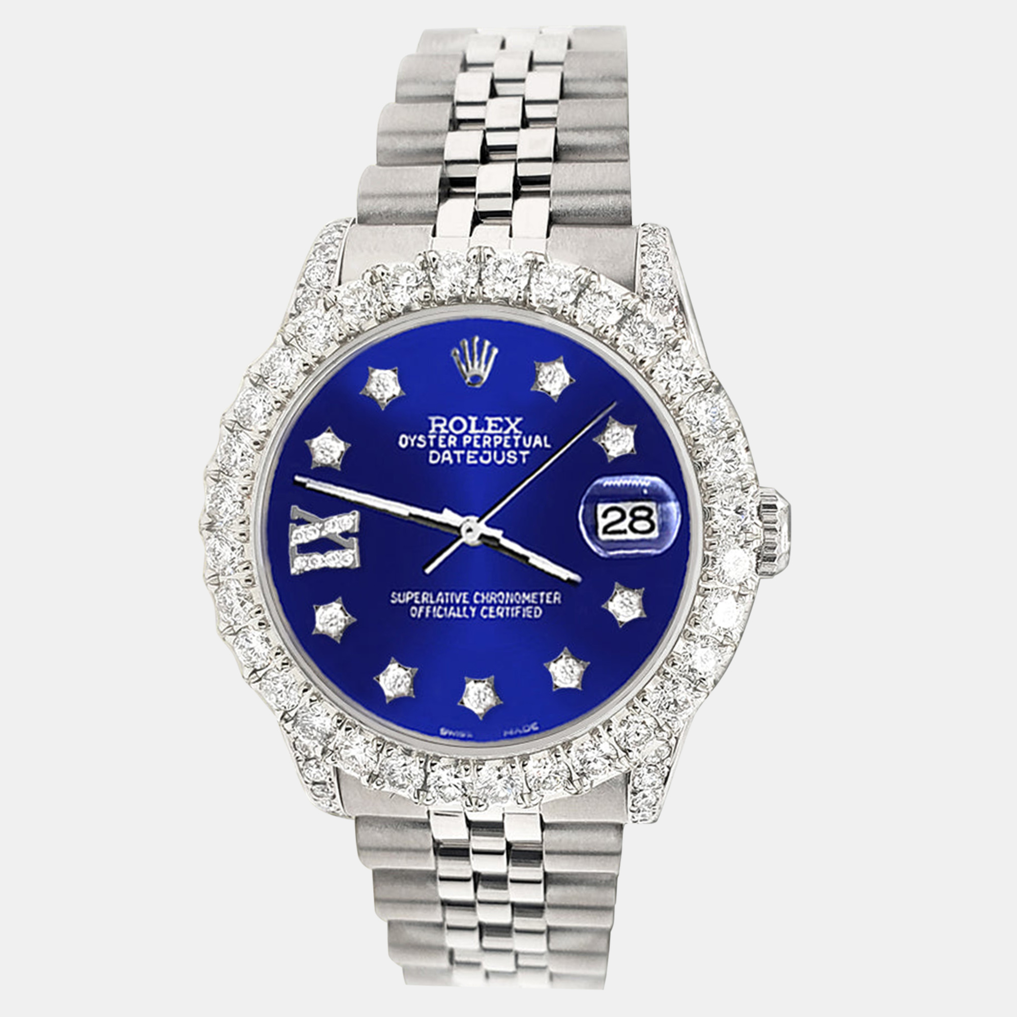 

Rolex Custom Navy Blue 2.95ct Diamond Stainless Steel Datejust Automatic Women's Wristwatch 31 mm