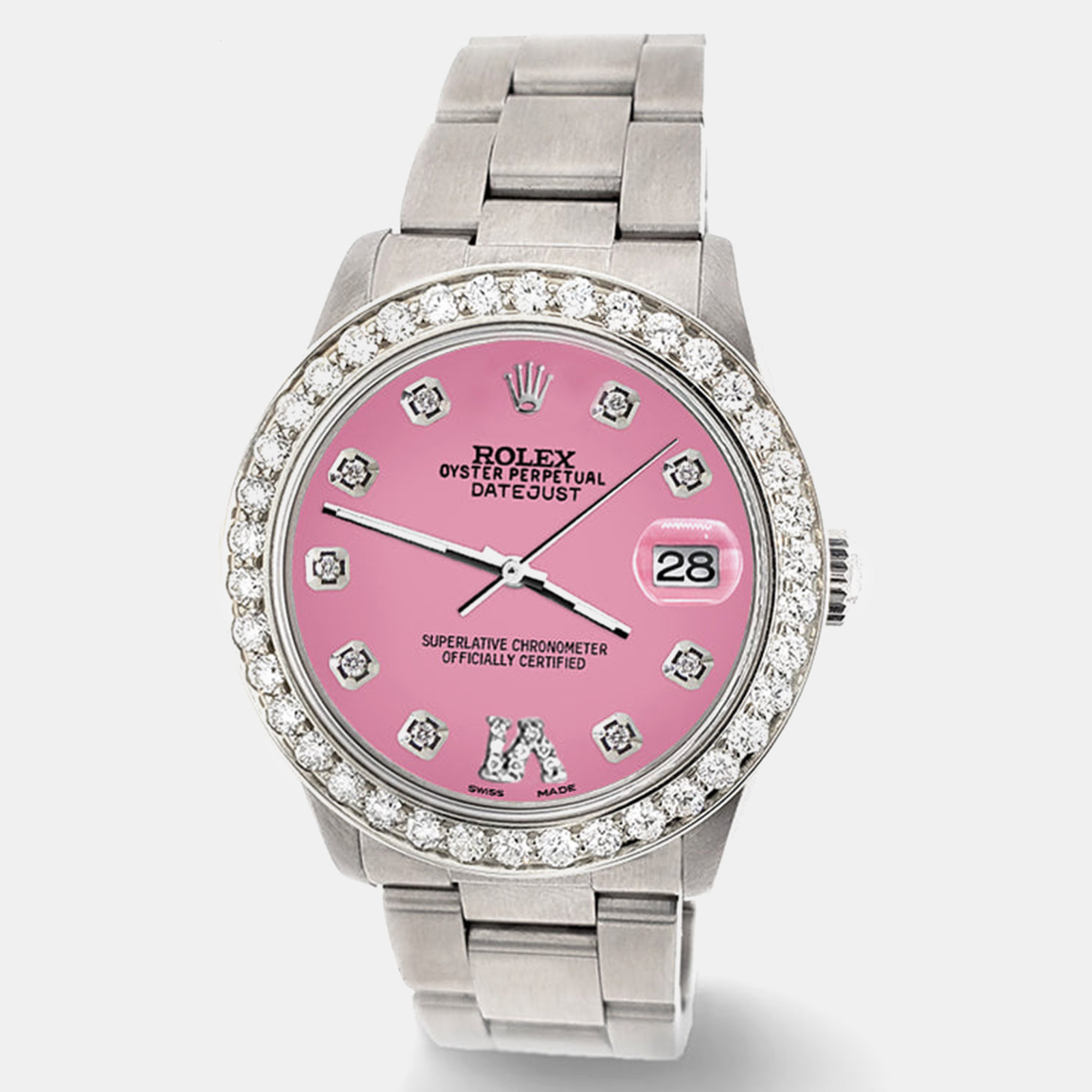Pre-owned Rolex Custom Pink 1.62ct Diamond Stainless Steel Datejust Automatic Women's Wristwatch 31 Mm