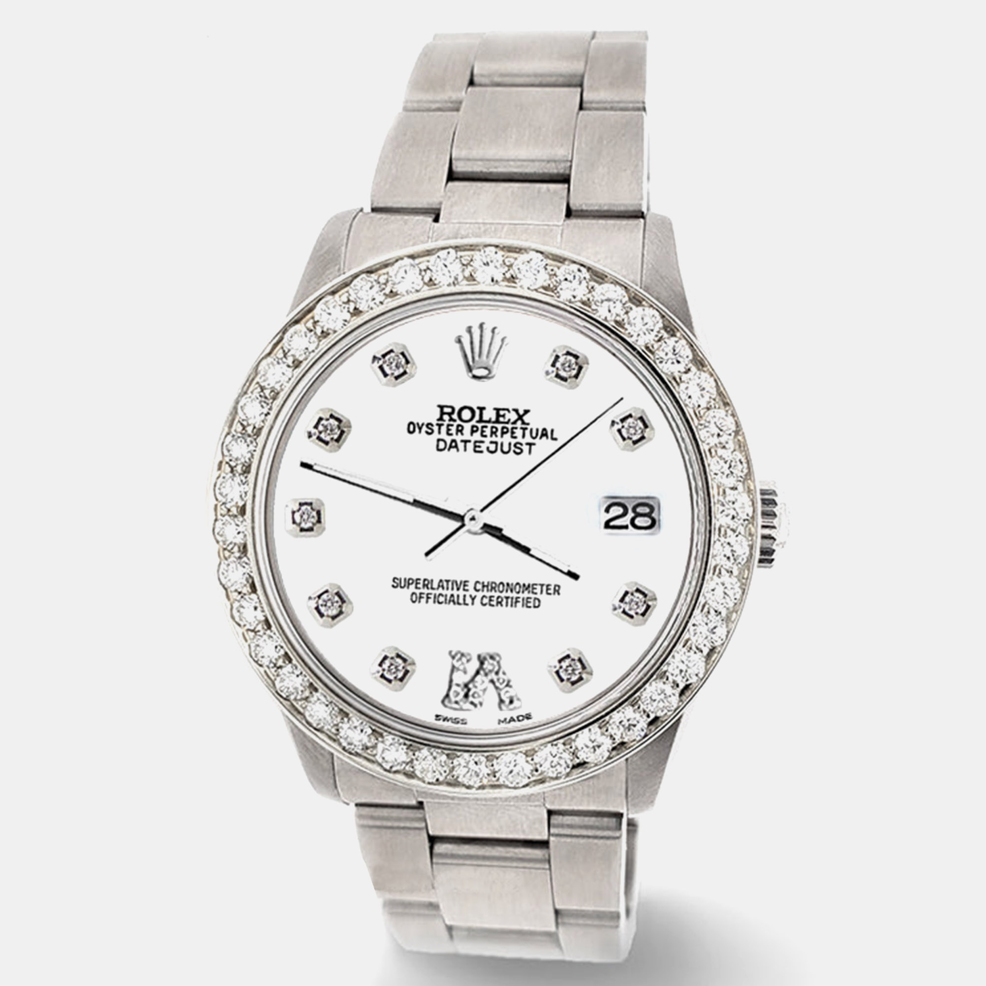 Pre-owned Rolex Custom White 1.62ct Diamond Stainless Steel Datejust Automatic Women's Wristwatch 31 Mm