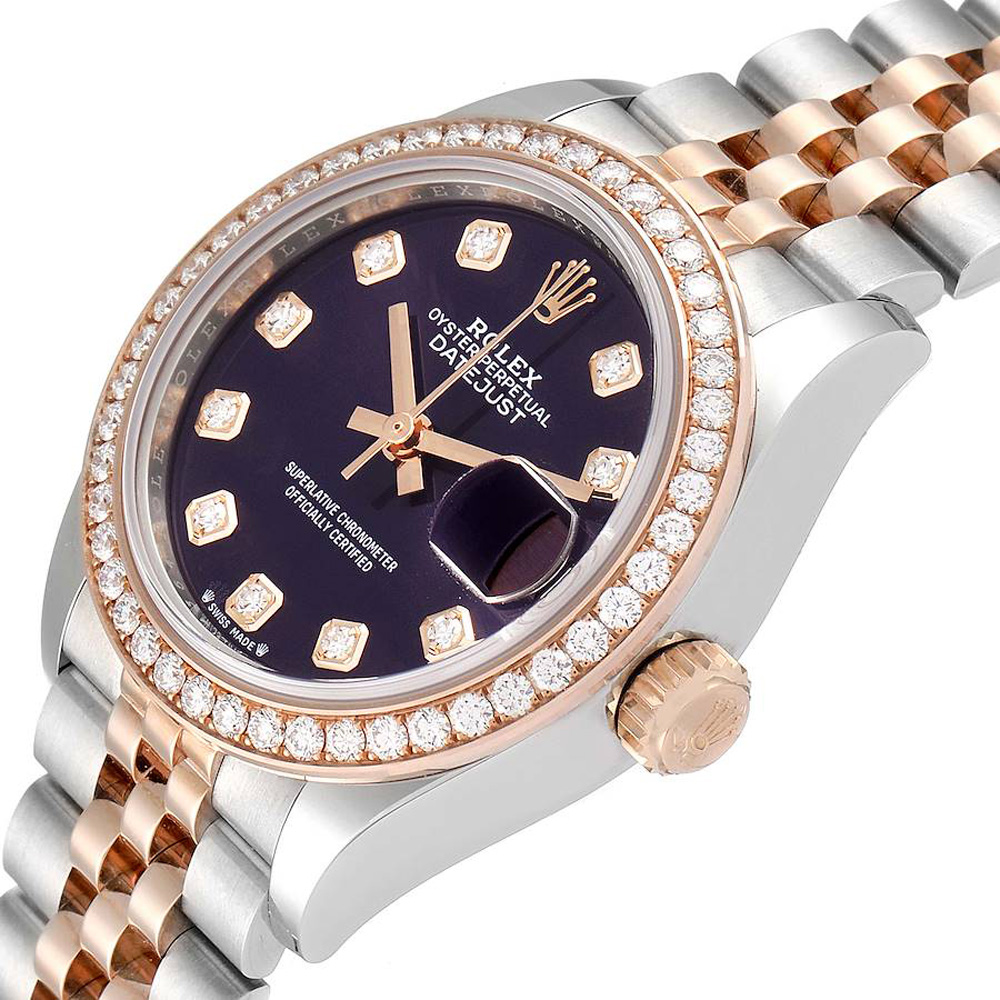 

Rolex Aubergine Diamonds 18K Rose Gold And Stainless Steel Datejust 279381 Women's Wristwatch 28 MM, Purple