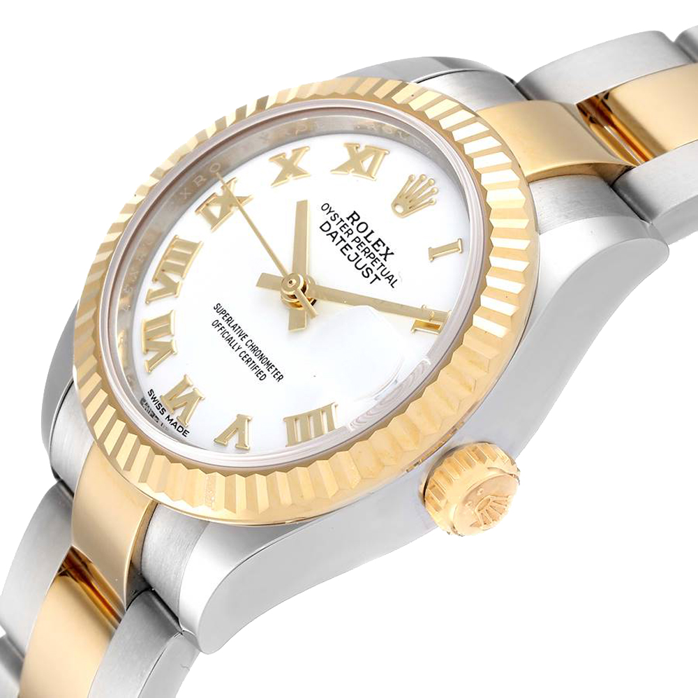 

Rolex White 18K Yellow Gold And Stainless Steel Datejust 279173 Women's Wristwatch 28 MM