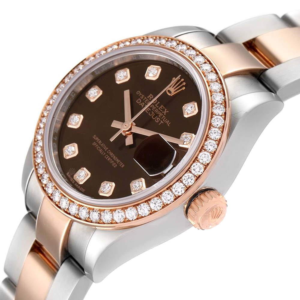 

Rolex Brown Diamonds 18K Rose Gold And Stainless Steel Datejust 279381 Women's Wristwatch 28 MM