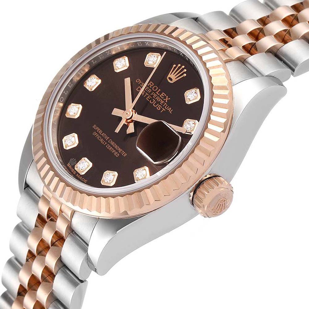 

Rolex Chocolate Diamonds 18K Rose Gold And Stainless Steel Datejust 279171 Women's Wristwatch 28 MM, Brown