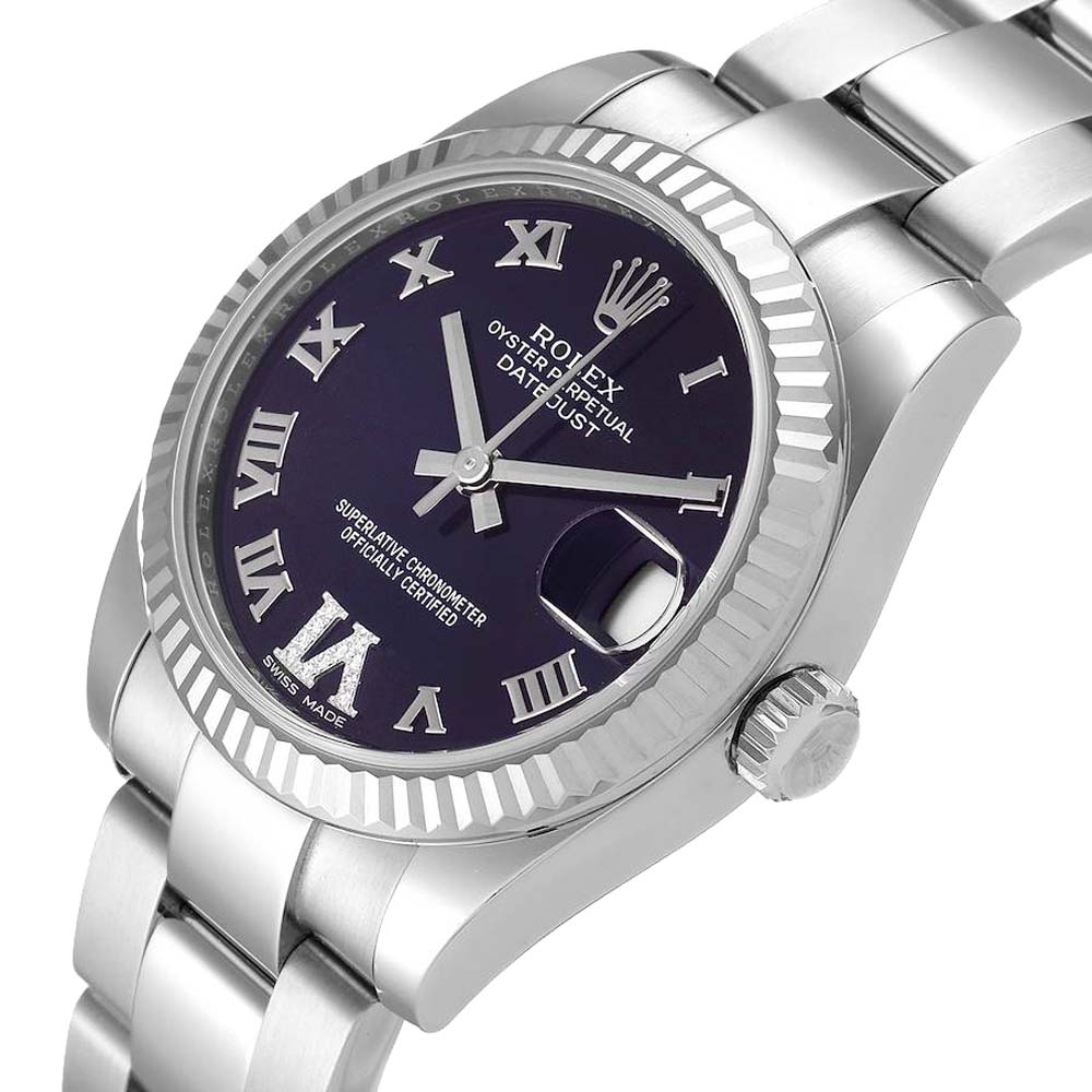 

Rolex Purple Diamonds 18k White Gold And Stainless Steel Datejust 178274 Women's Wristwatch 31 MM