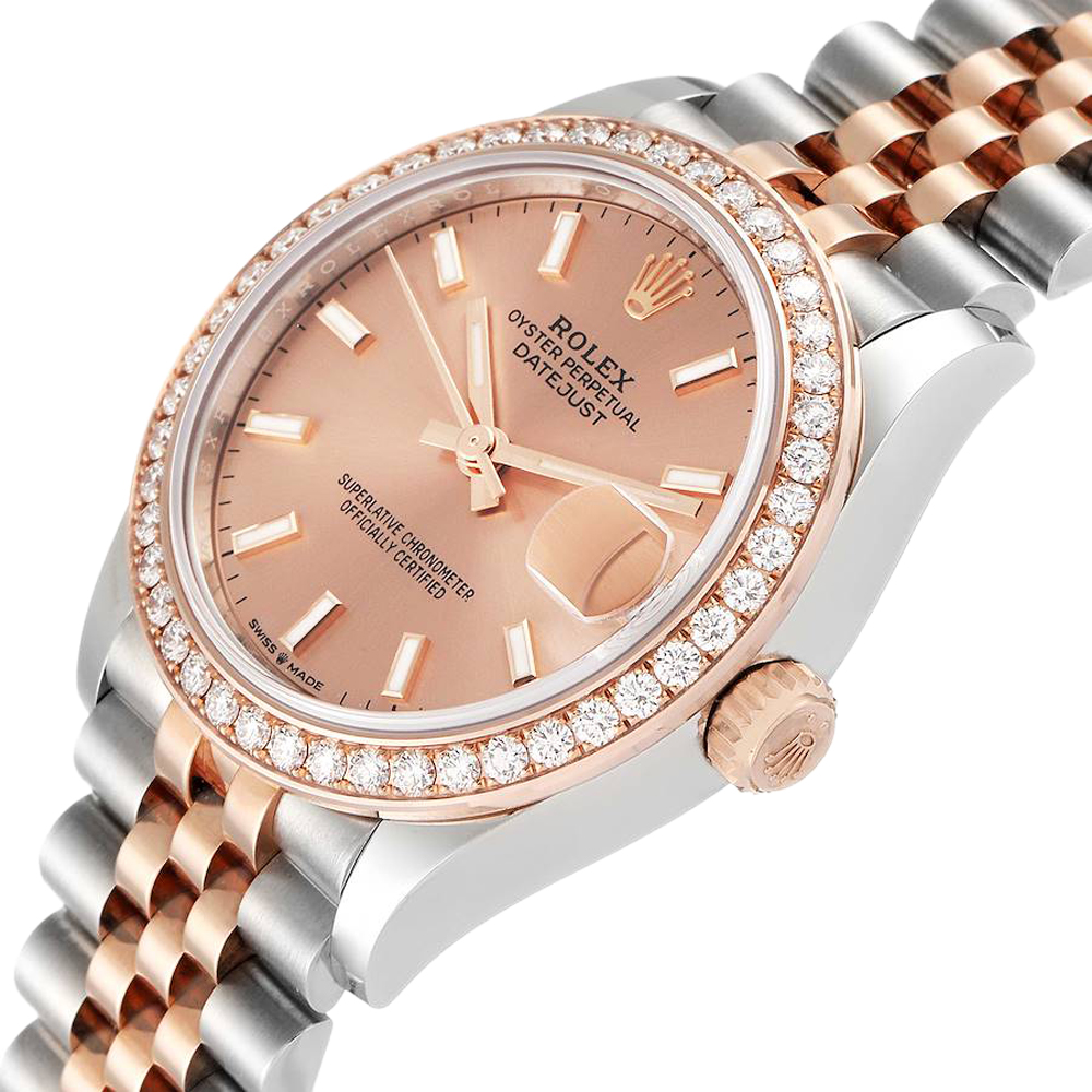 

Rolex Salmon Diamonds 18K Rose Gold And Stainless Steel Datejust 278381 Women's Wristwatch 31 MM, Pink