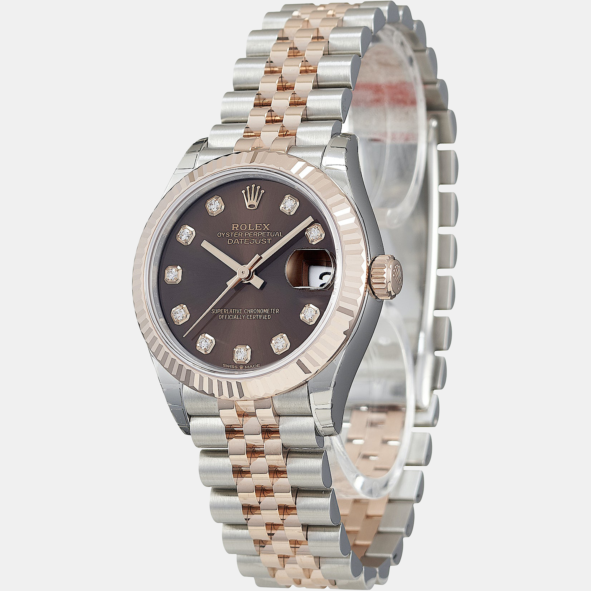 

Rolex Chocolate Diamond 18K Rose Gold And Stainless Steel Datejust 278271 Women's Wristwatch 31 mm, Brown