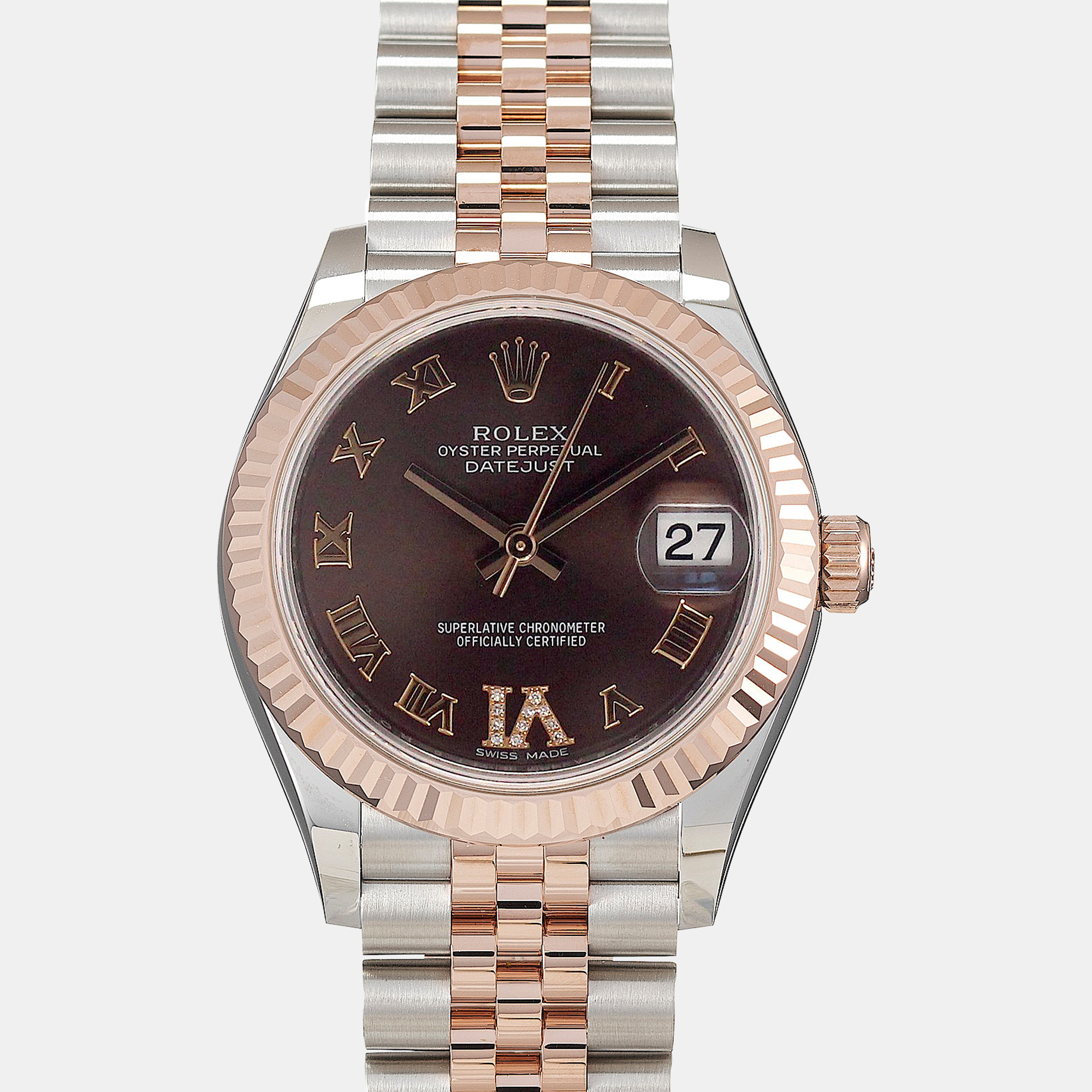 

Rolex Chocolate 18K Rose Gold And Stainless Steel Datejust 278271 Women's Wristwatch 31 mm, Brown