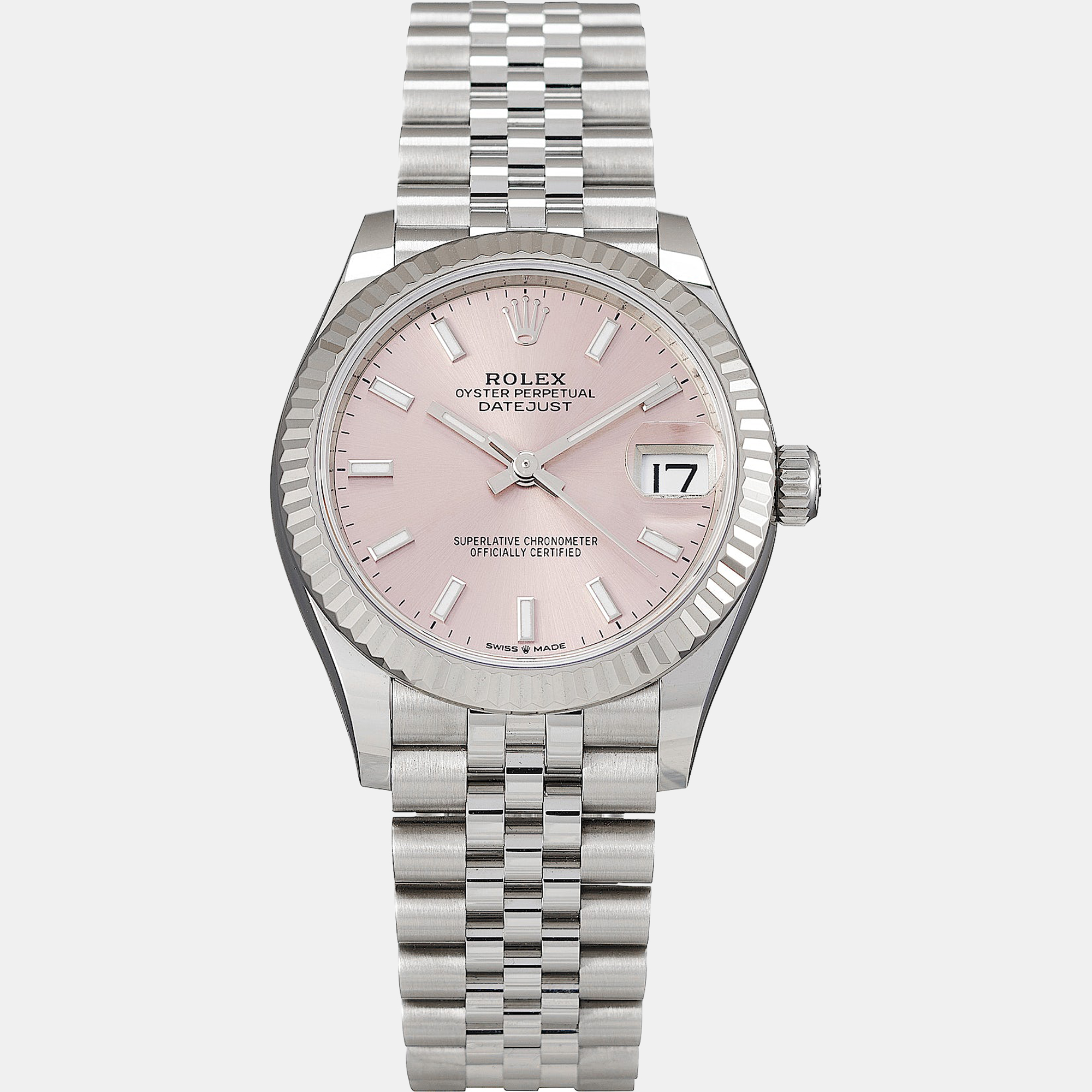 Pre-owned Rolex Pink 18k White Gold And Stainless Steel Datejust 278274 Women's Wristwatch 31 Mm