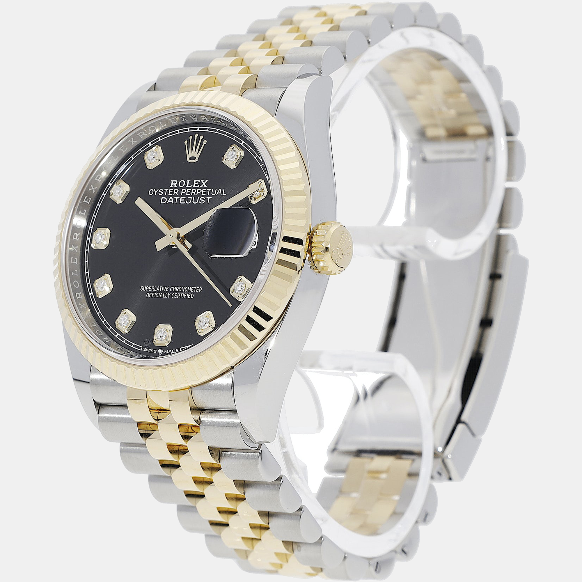 

Rolex Black Diamond 18k Yellow Gold Stainless Steel Datejust 126233 Women's Wristwatch 36 mm